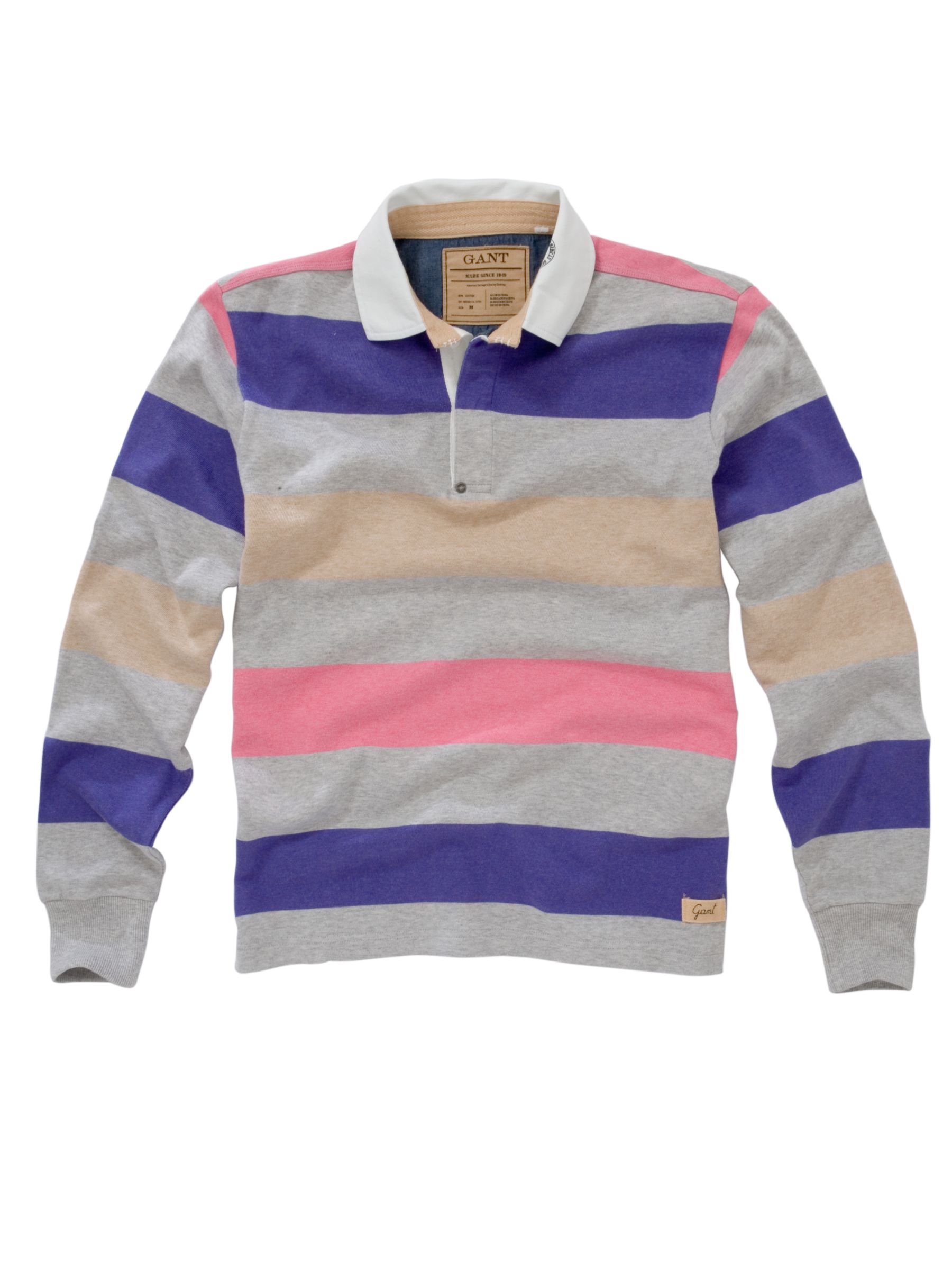 Gant 4-Colour Bar Stripe Rugby Shirt, Grey/purple