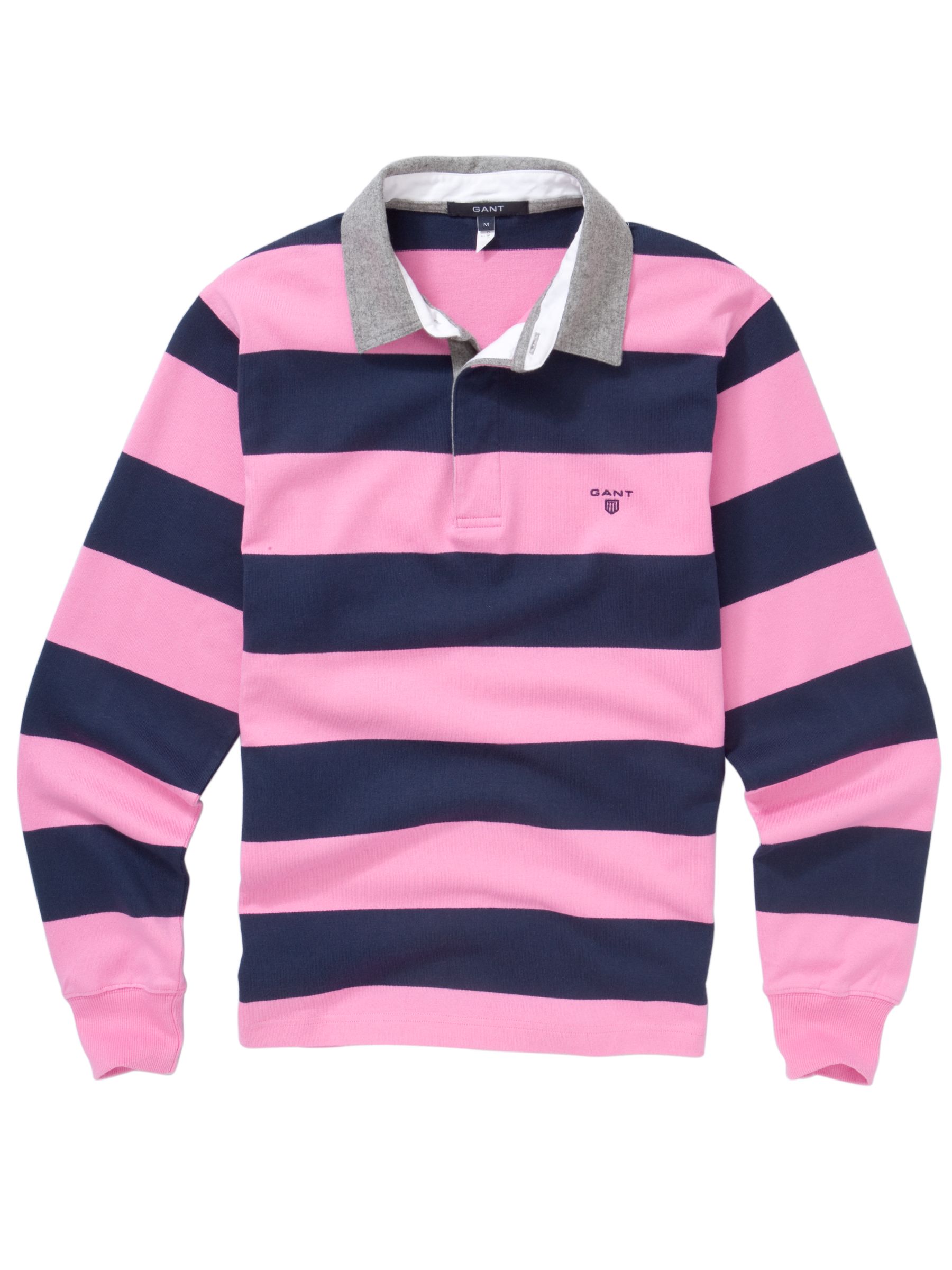 Gant Georgetown Bar Stripe Rugby Shirt, Pink/Navy