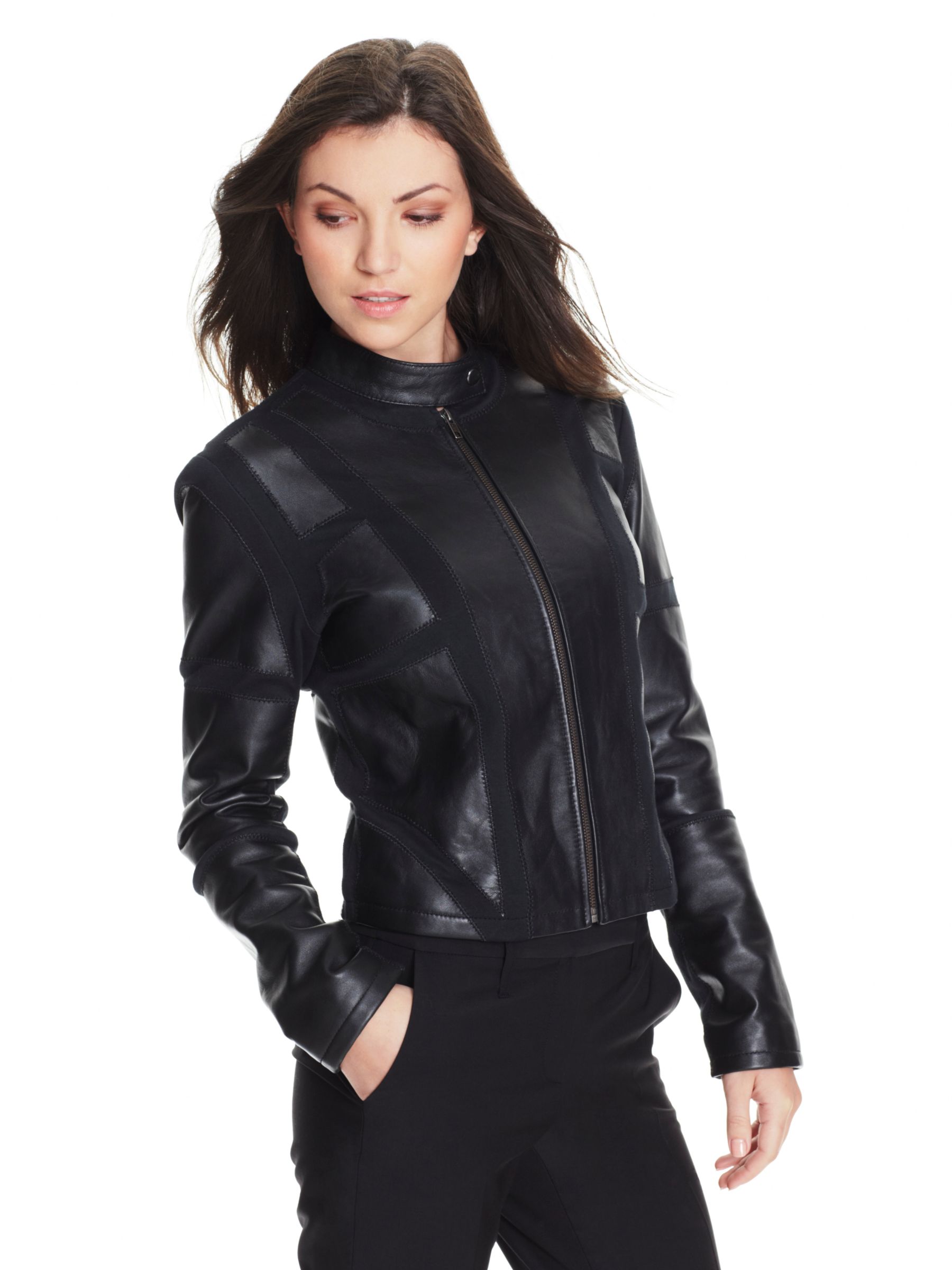 BZR Brickwork Zip Up Leather Jacket, Black at John Lewis