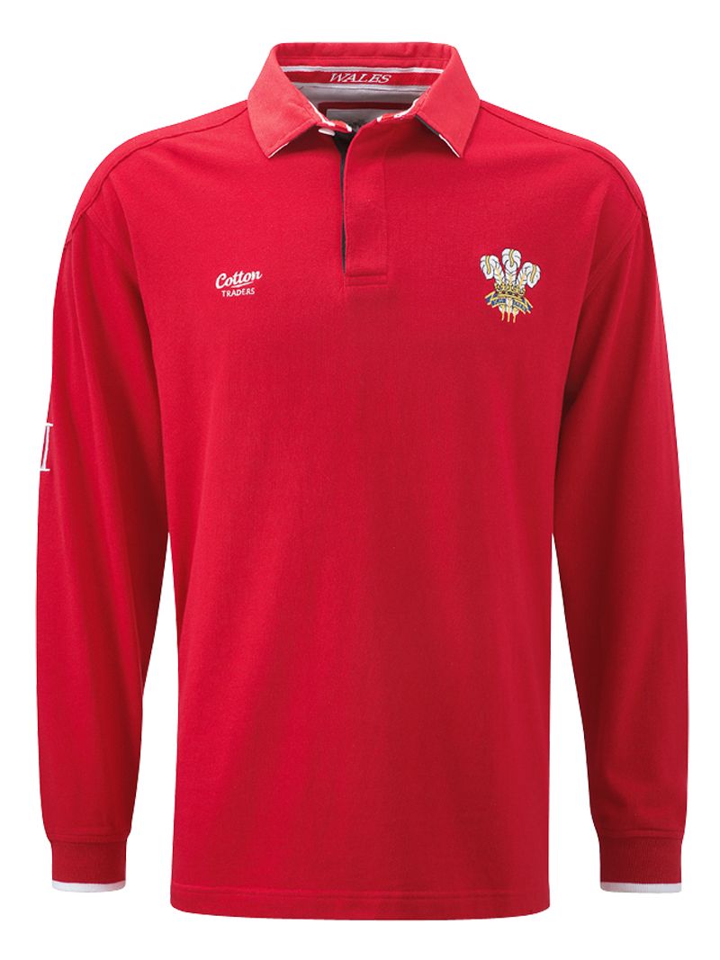 Cotton Traders Wales Long Sleeve Rugby Shirt, Red