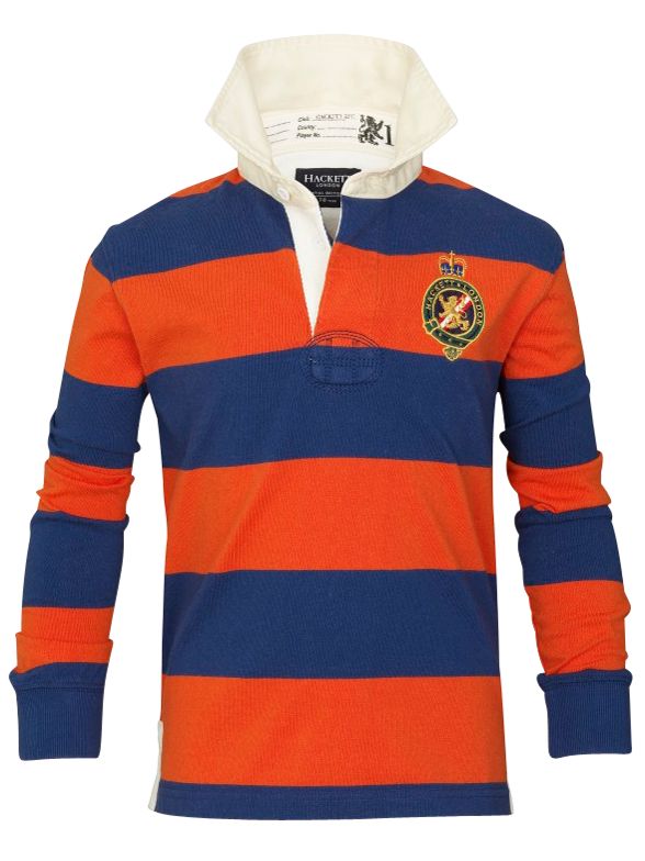 Hackett London Number Long Sleeve Rugby Top BlueOrange 11 12 years