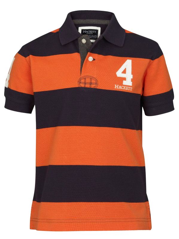 Hackett London Wide Stripe Short Sleeve Polo Shirt NavyOrange