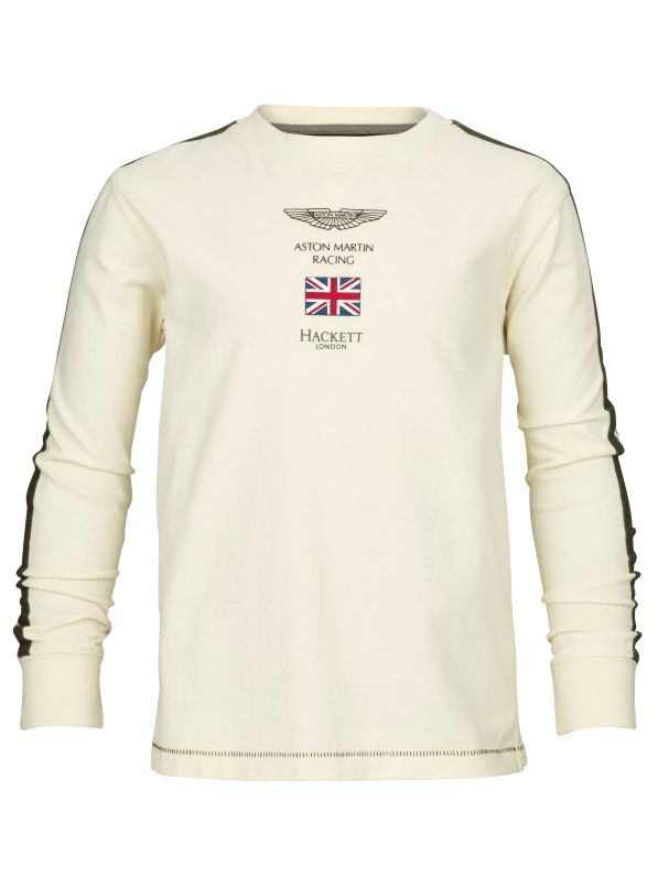 Hackett London Aston Martin Car Logo Long Sleeve Top Cream