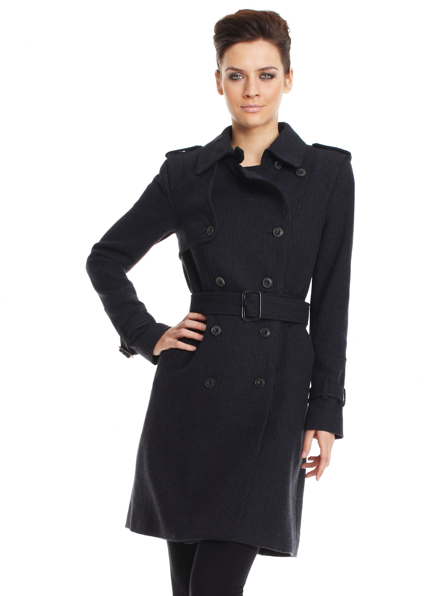 Whistles Taila Tweed Mac, Navy at John Lewis