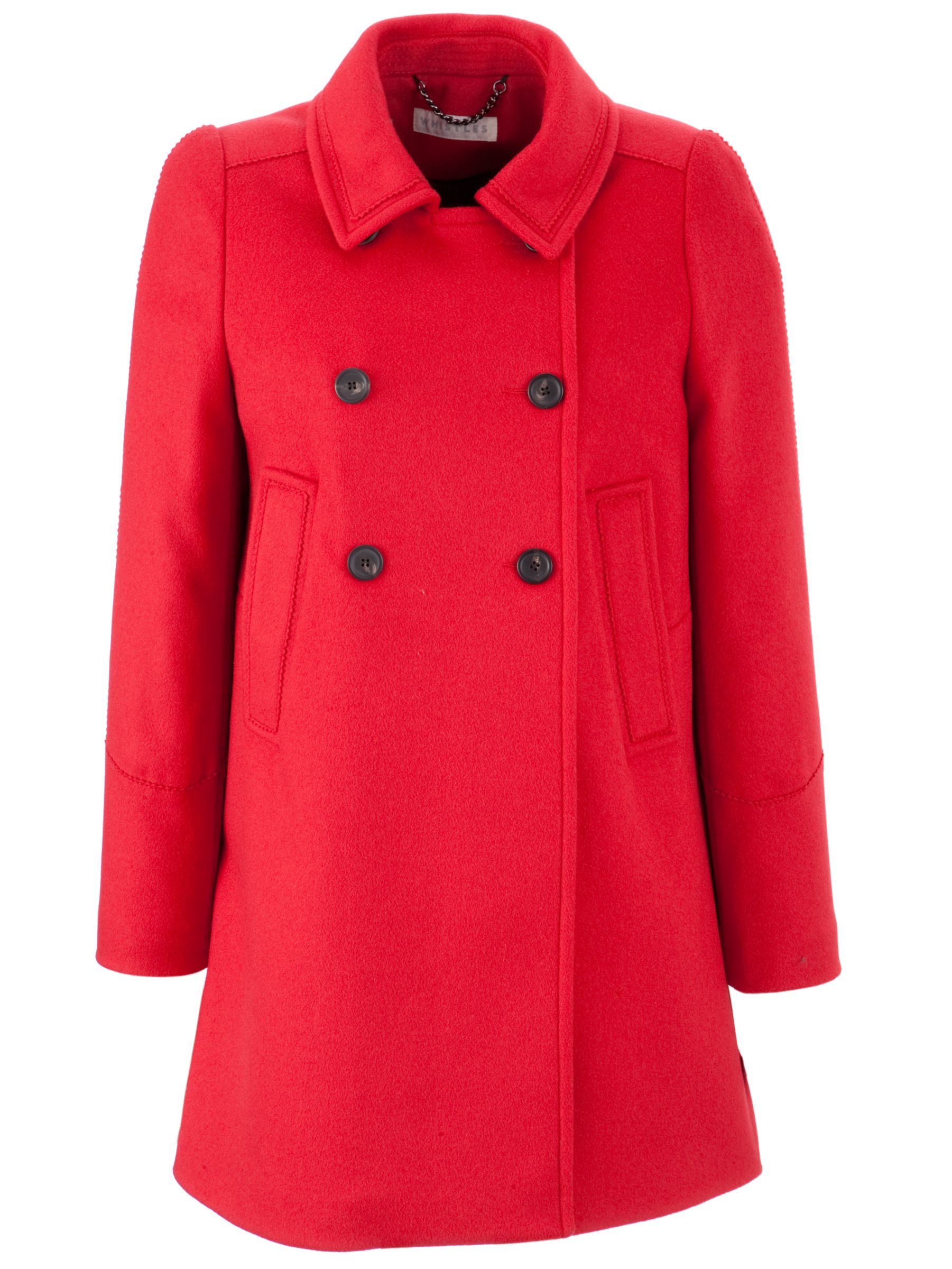 Whistles Deanne Double Breasted A-Line Coat, Red at John Lewis