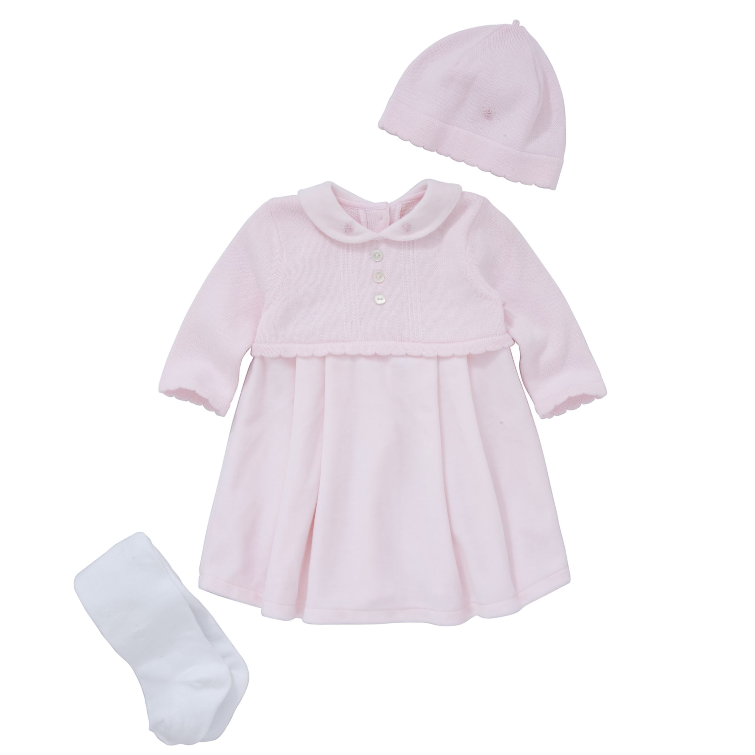 Emile et Rose Half Knit Dress Hat and Tights Set Pink
