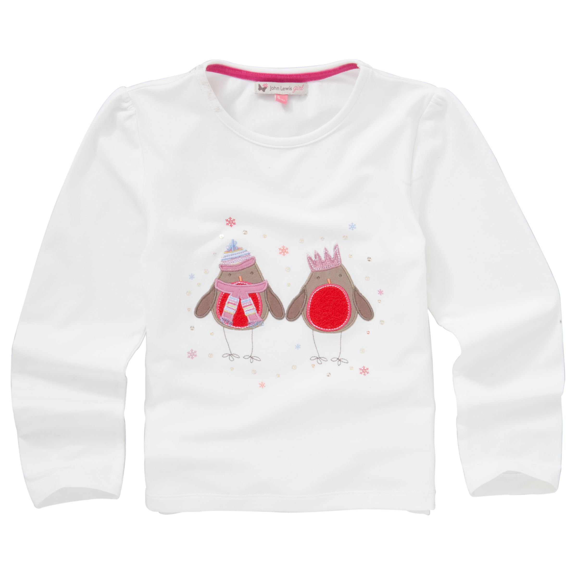 John Lewis Girl Robin Long Sleeve T-Shirt, Cream