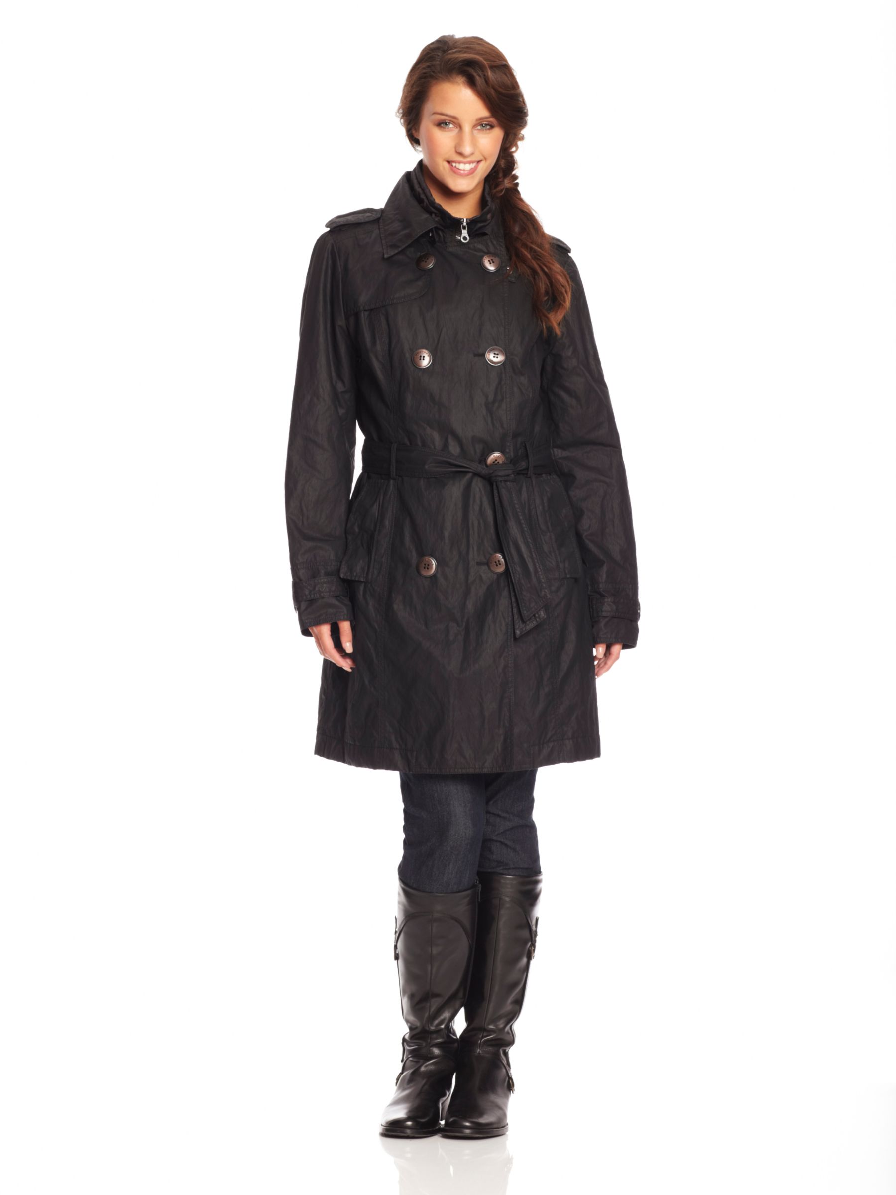 Betty Barclay Waxed Trench Coat, Black at JohnLewis