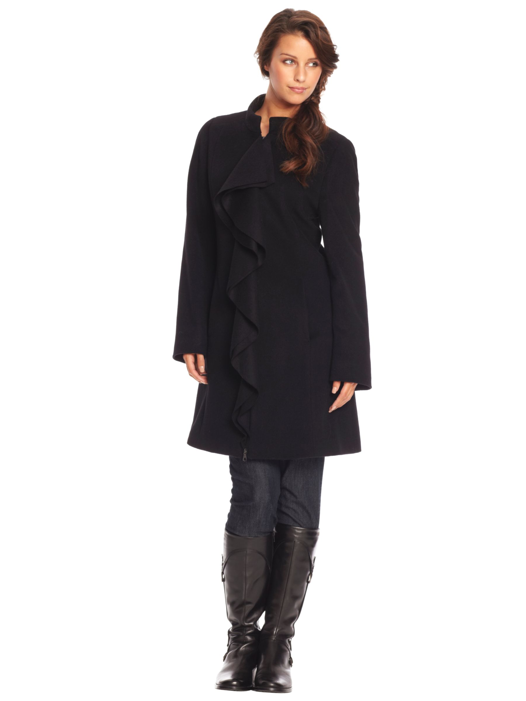 Betty Barclay Ruffle Front Wool Coat, Black at John Lewis