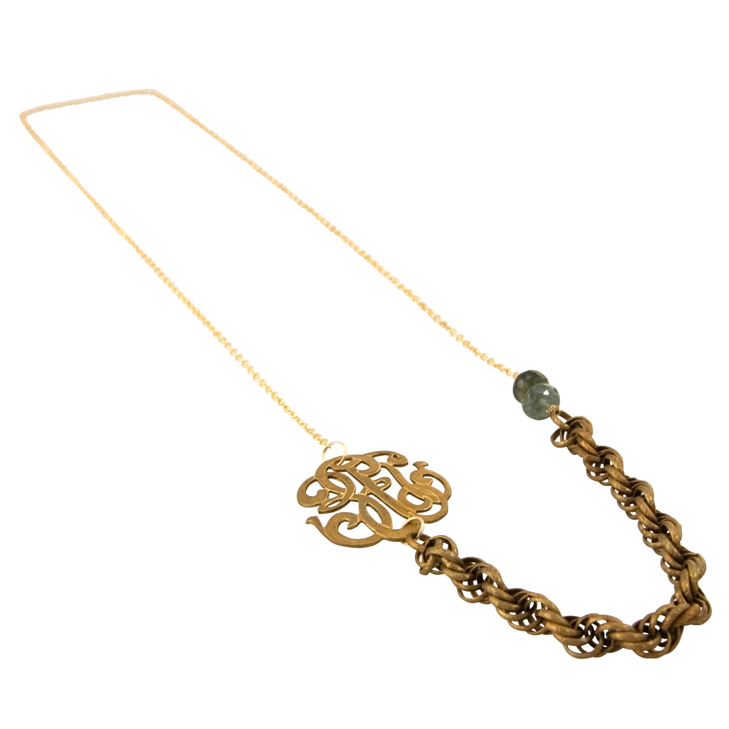 RueBelle Vintage Gold & Aquamarine Channel Necklace at John Lewis