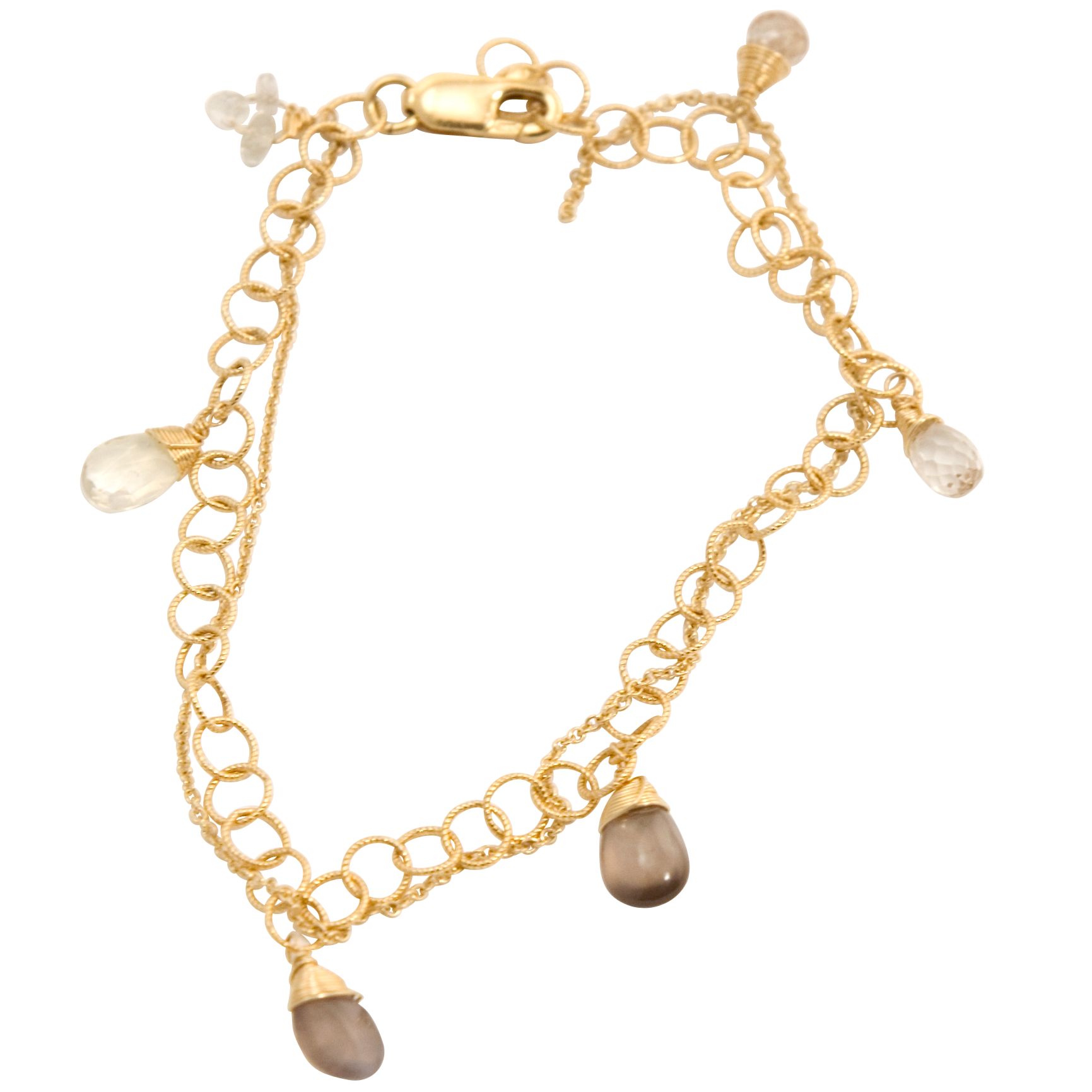 RueBelle 6 Drop Champagne 14ct Gold Filled Chain Bracelet at John Lewis