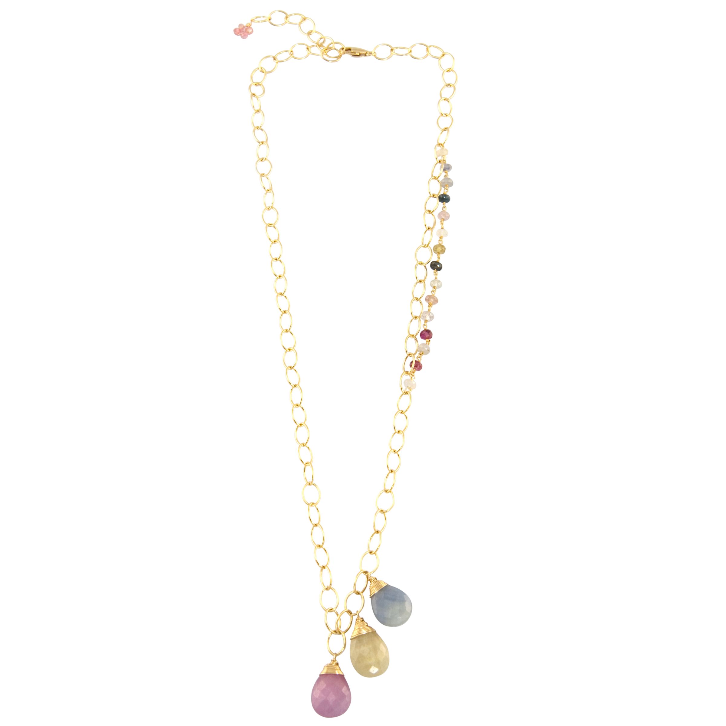 RueBelle 14ct Gold Filled & Sapphire 3 Colour Drops Necklace at John Lewis