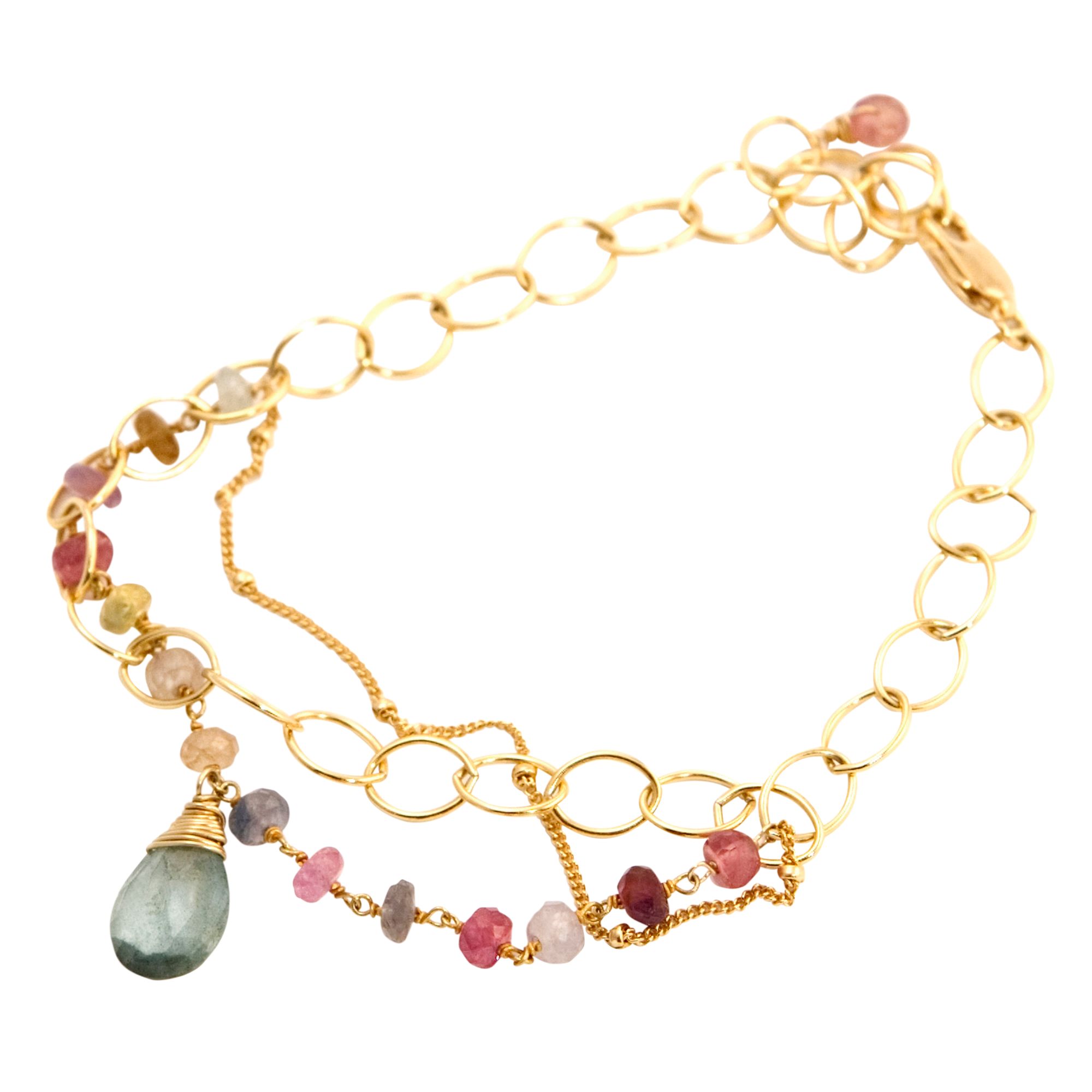 RueBelle Sapphire & Aquamarine 14ct Gold Filled Link Bracelet at John Lewis