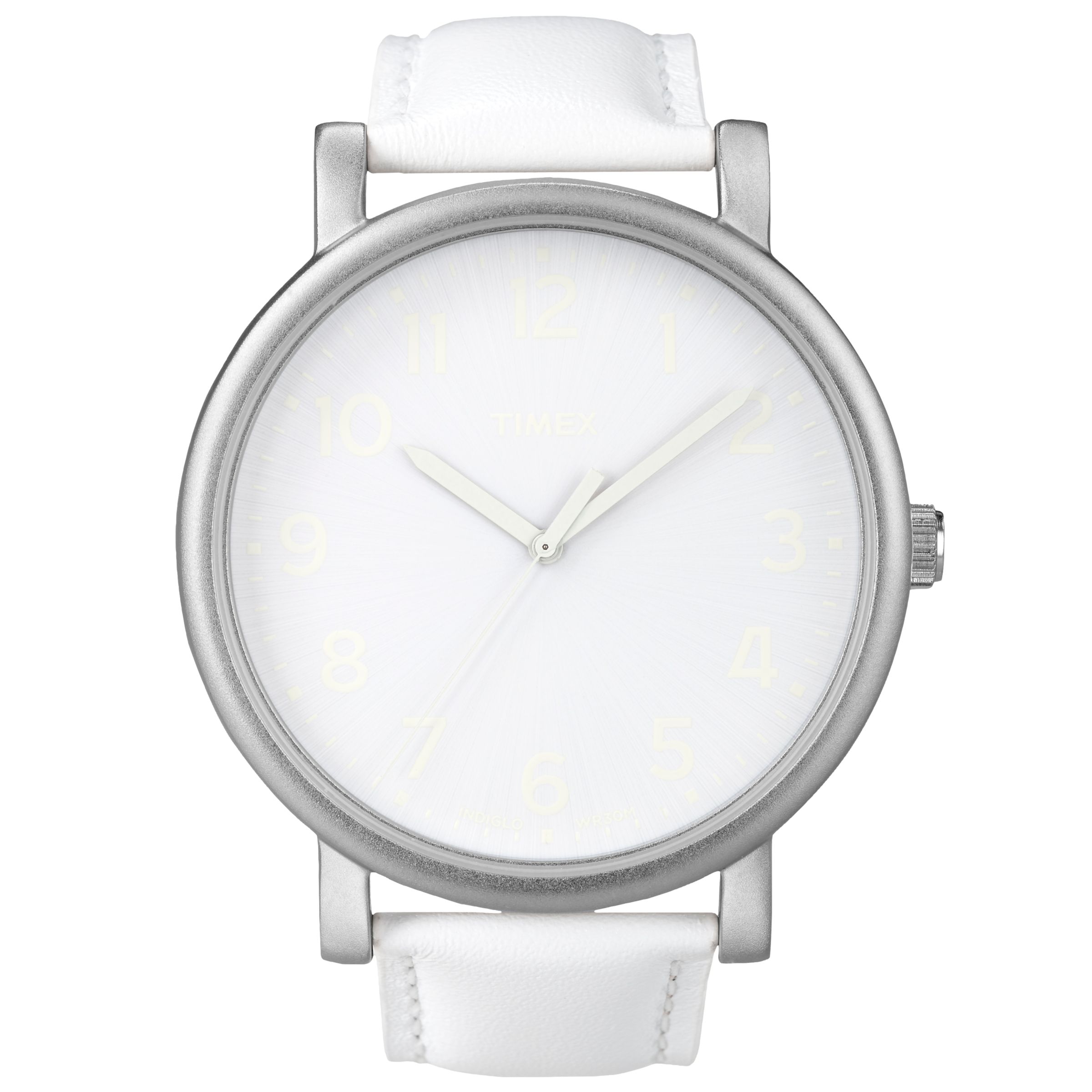 Timex T2N345 Unisex Classic Large Round White Dial White Leather Strap Watch