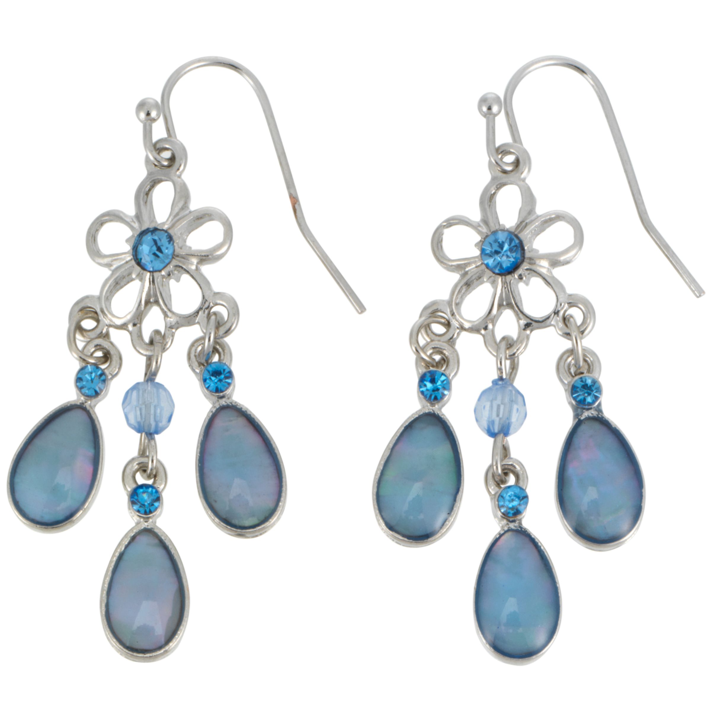 1928 Collection New York Blue Mother of Pearl Triple Drop Flower Earrings