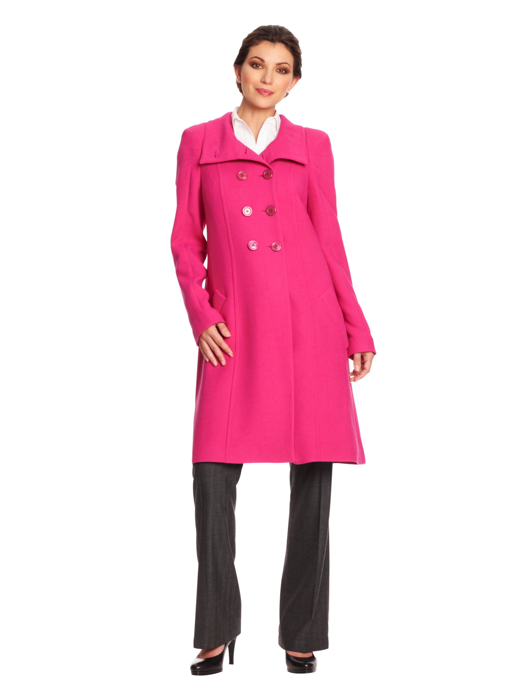 Paul Costelloe Funnel Neck Pleat Back Coat, Cerise at John Lewis