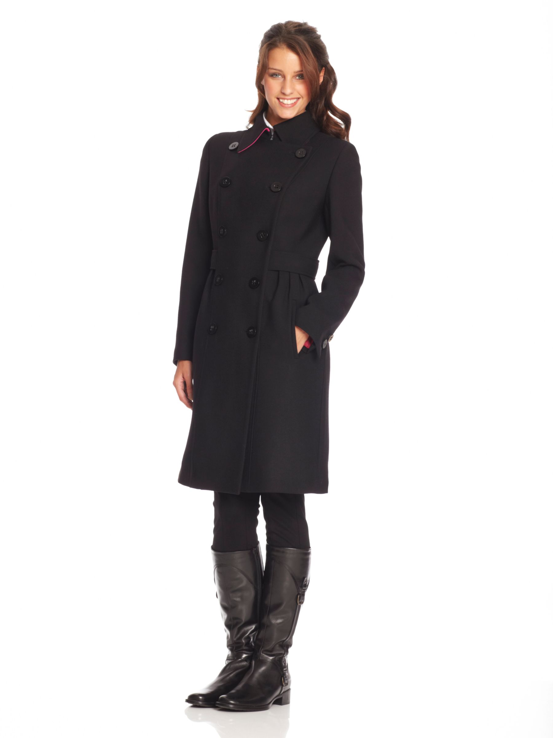 Paul Costelloe Double Breasted Half Belt Coat, Black at John Lewis