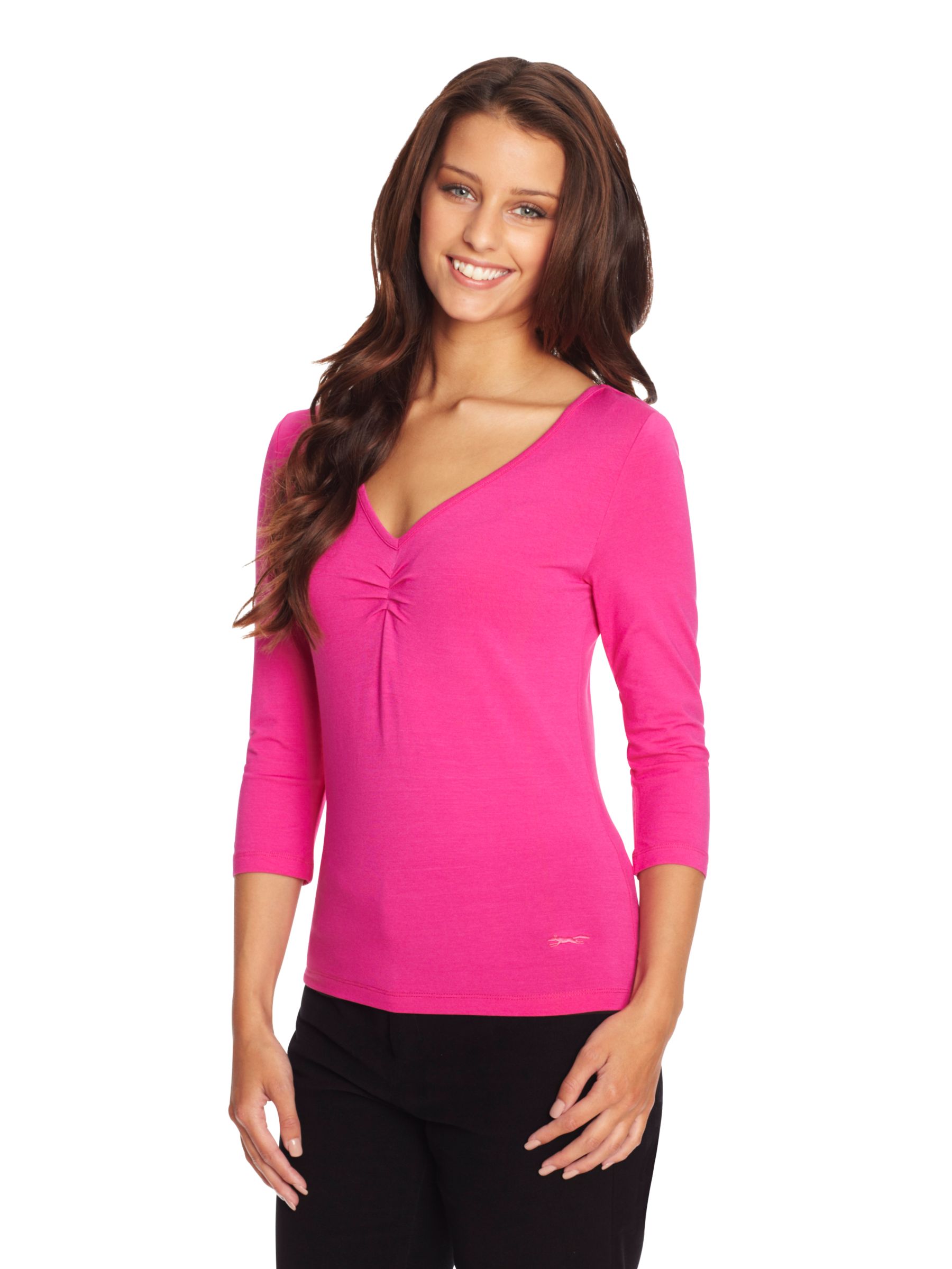 Paul Costelloe V-Neck Plunge T-Shirt, Hot pink