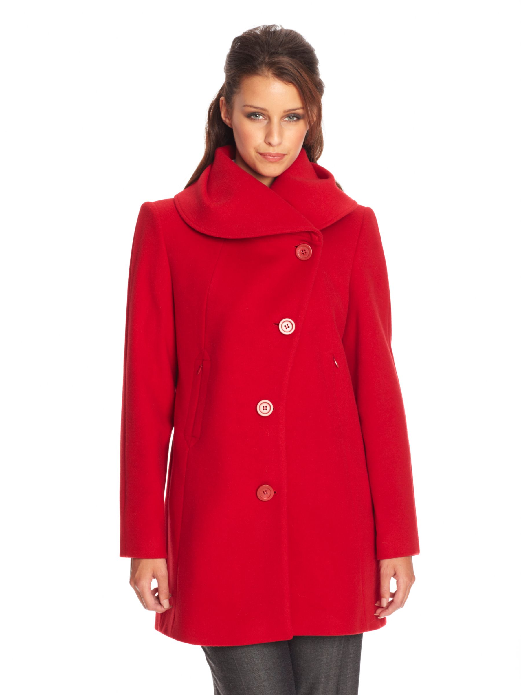 Paul Costelloe Off-Centre Collar Pea Coat, Red at John Lewis