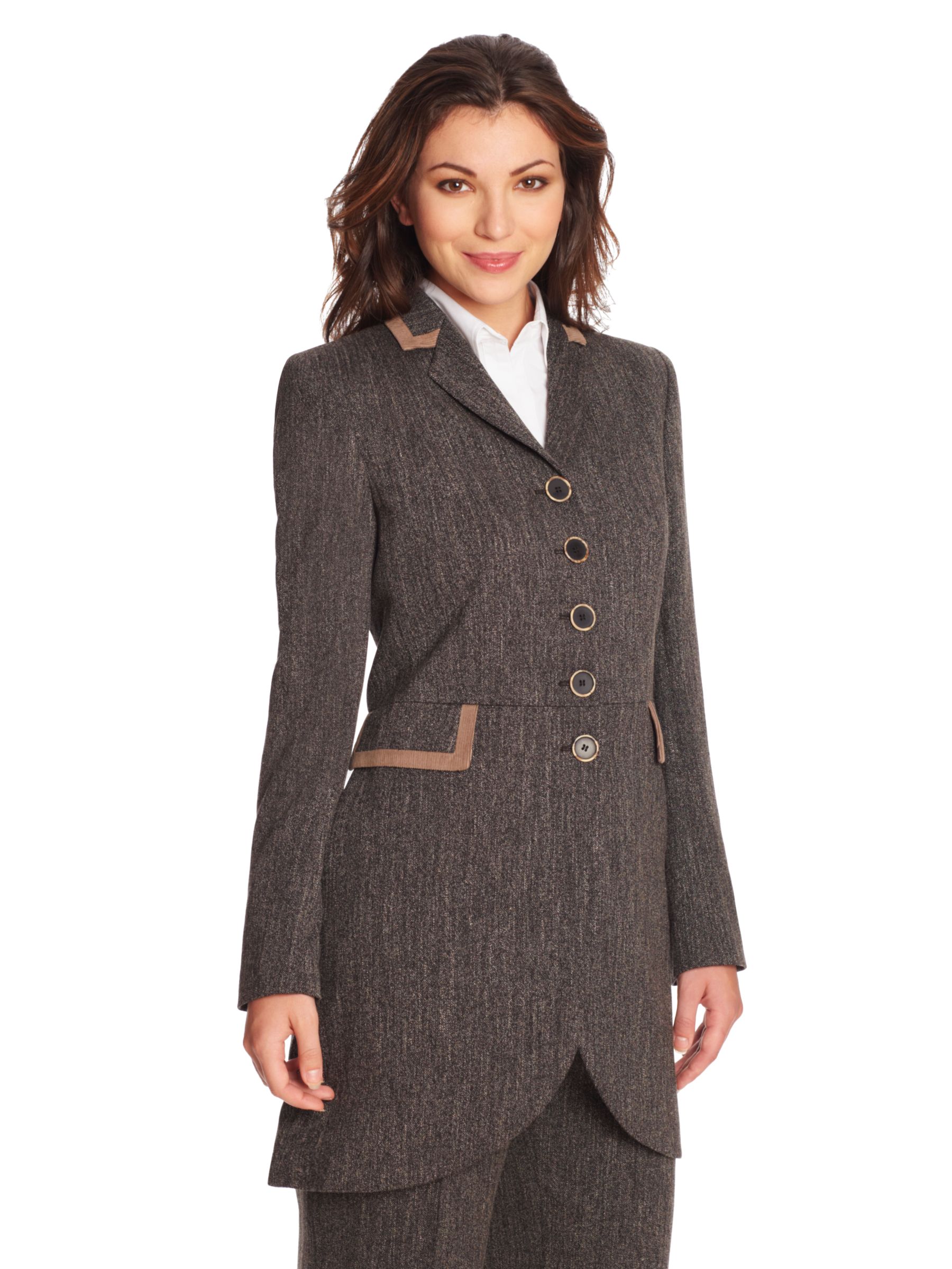 Paul Costelloe Long Herringbone Jacket, Brown at John Lewis