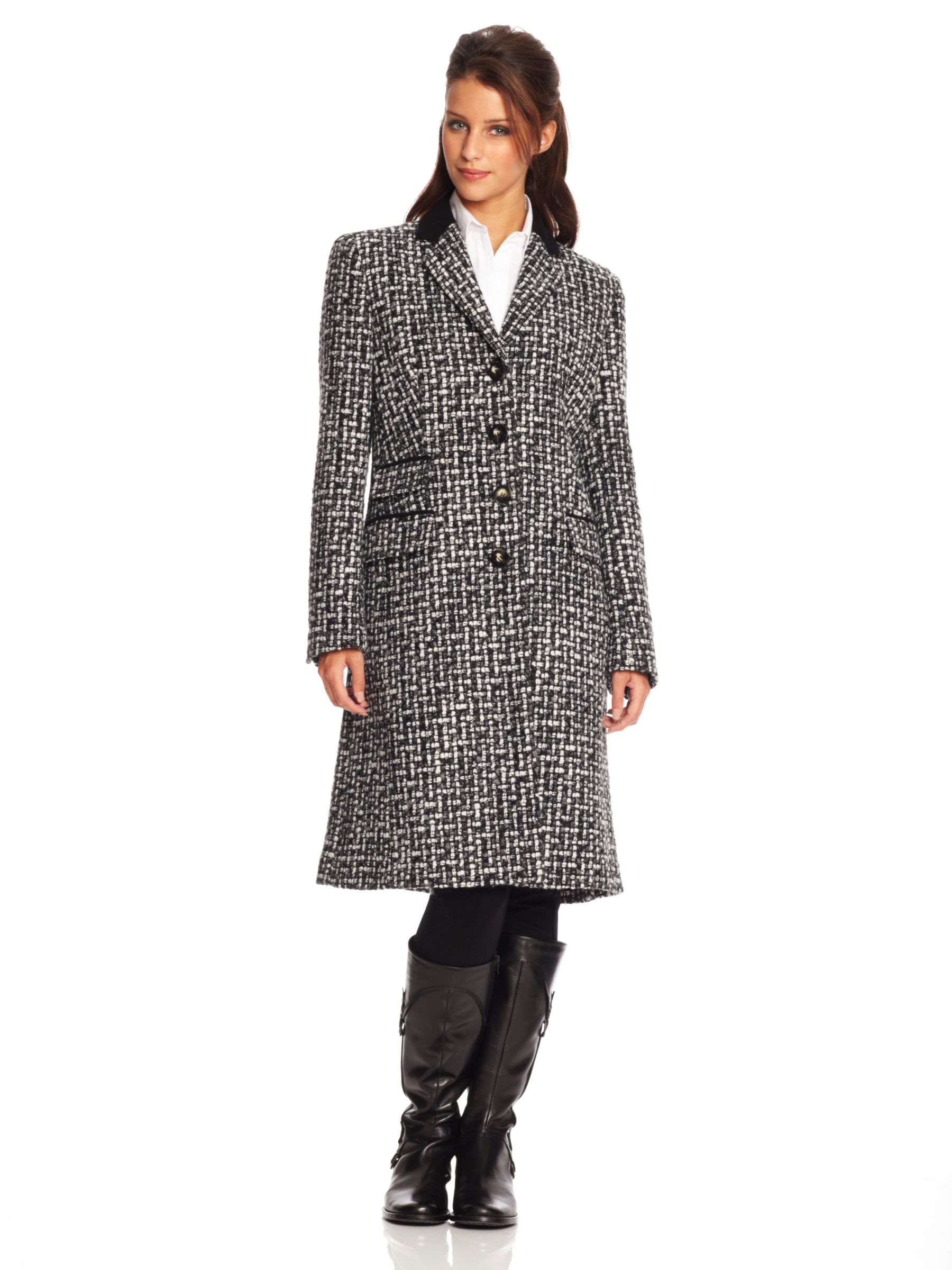 Paul Costelloe Classic Car Coat, Black/white at John Lewis