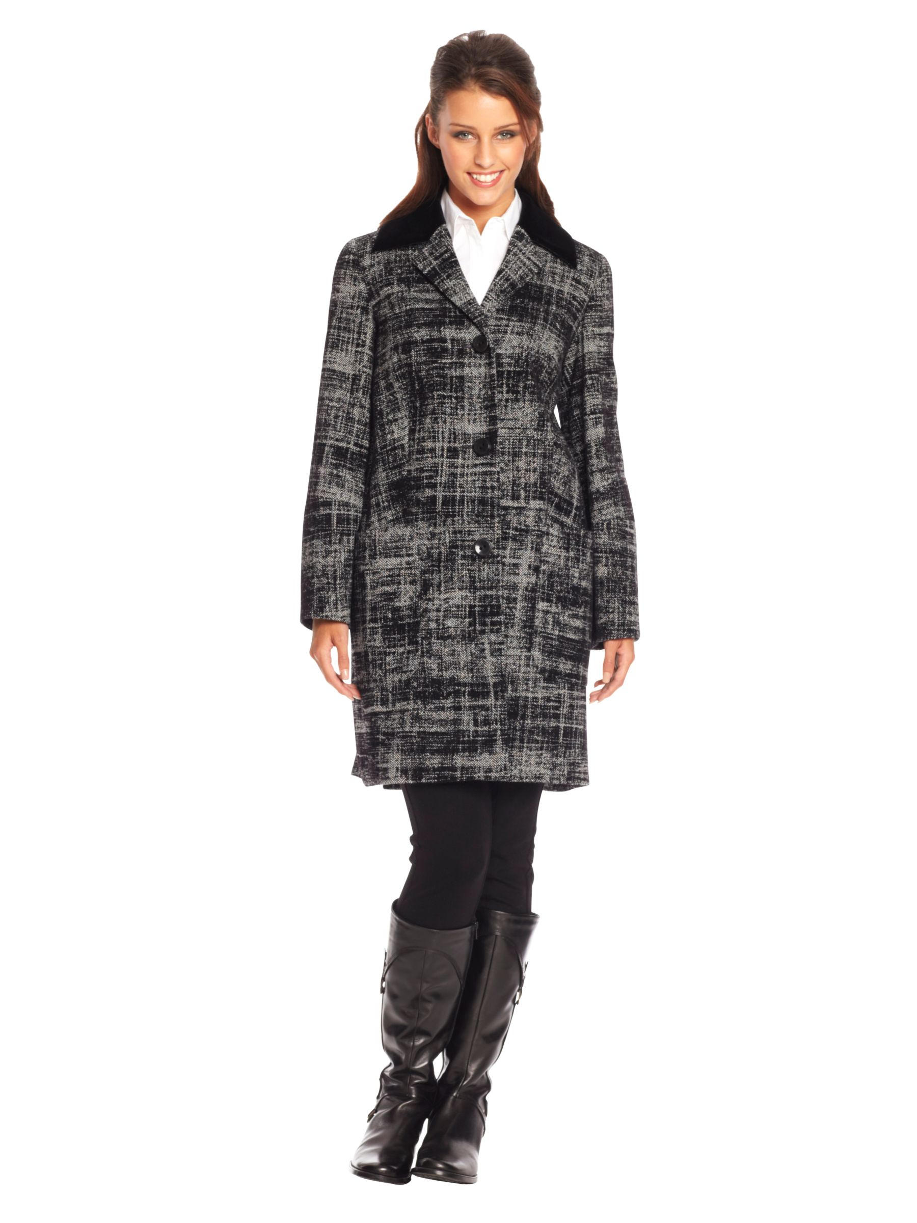 Paul Costelloe Pleat Back Coat, Black/White, 1 at John Lewis