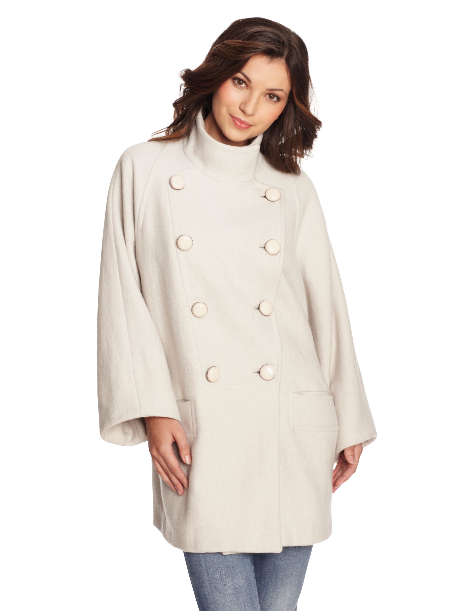 French Connection Blizzard Batwing Double Breasted Coat, Cream at John Lewis