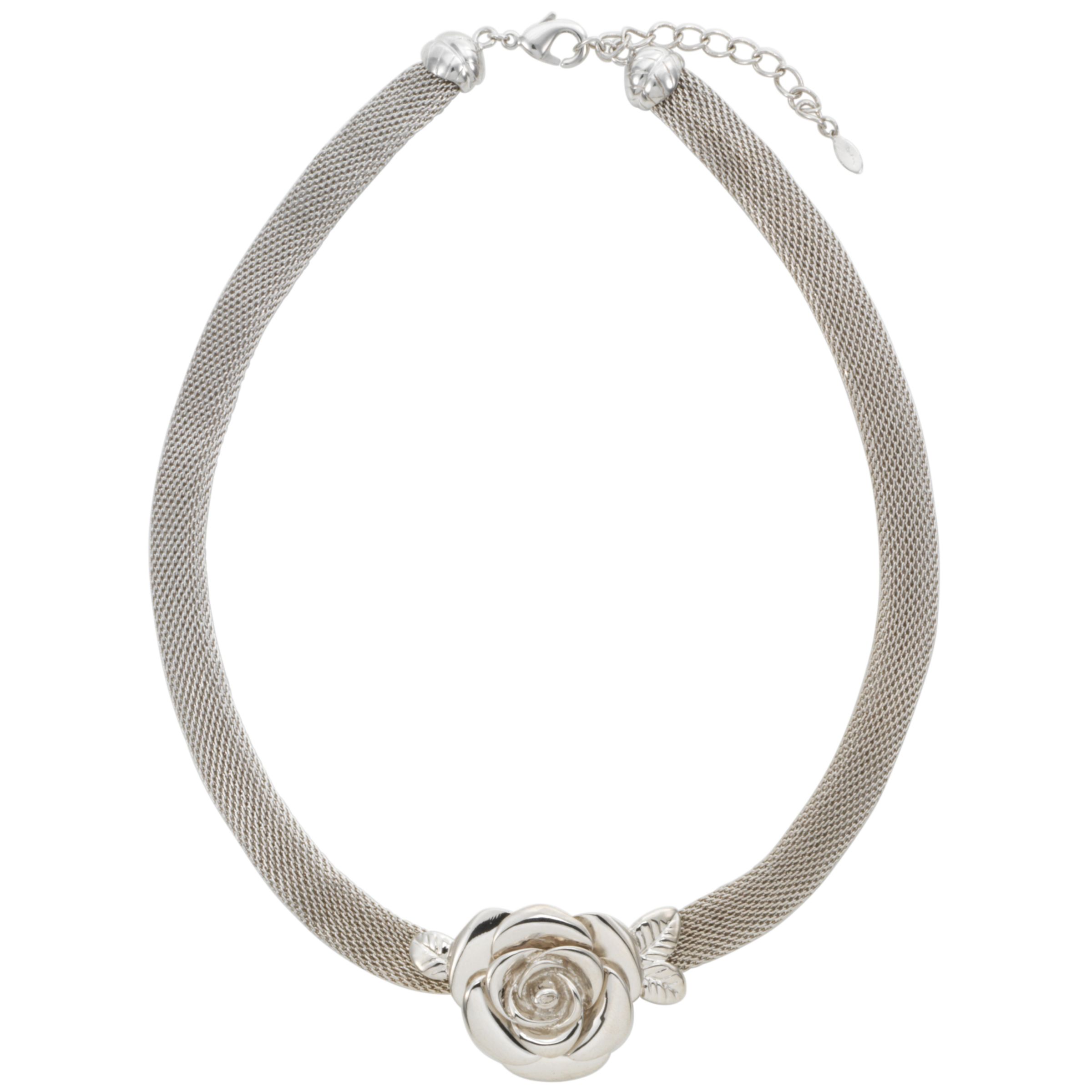 Finesse Rhodium Rose Flower Pendant Necklace