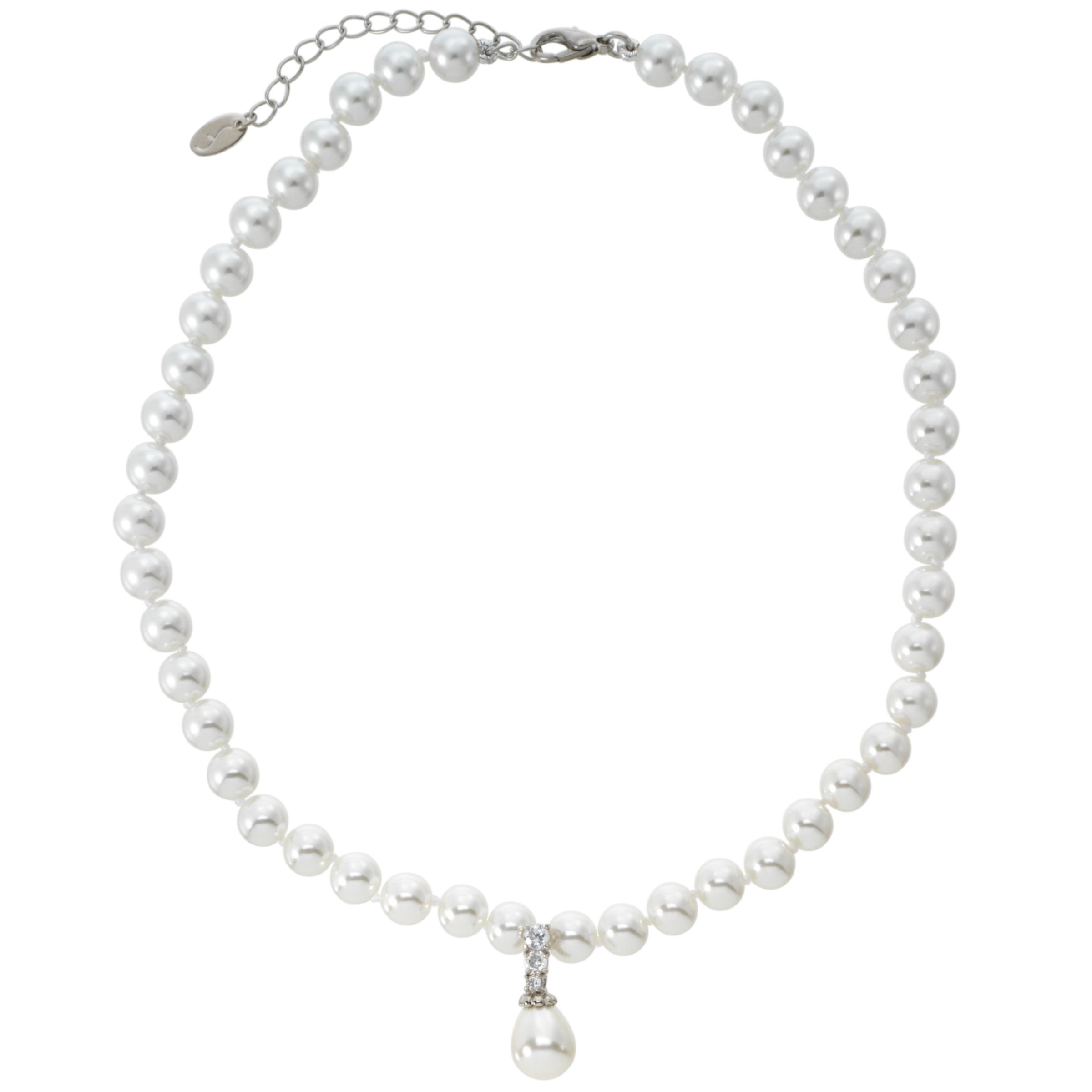 Finesse Simulated Pearl Necklace with Cubic Zirconia and Teardrop Pendant
