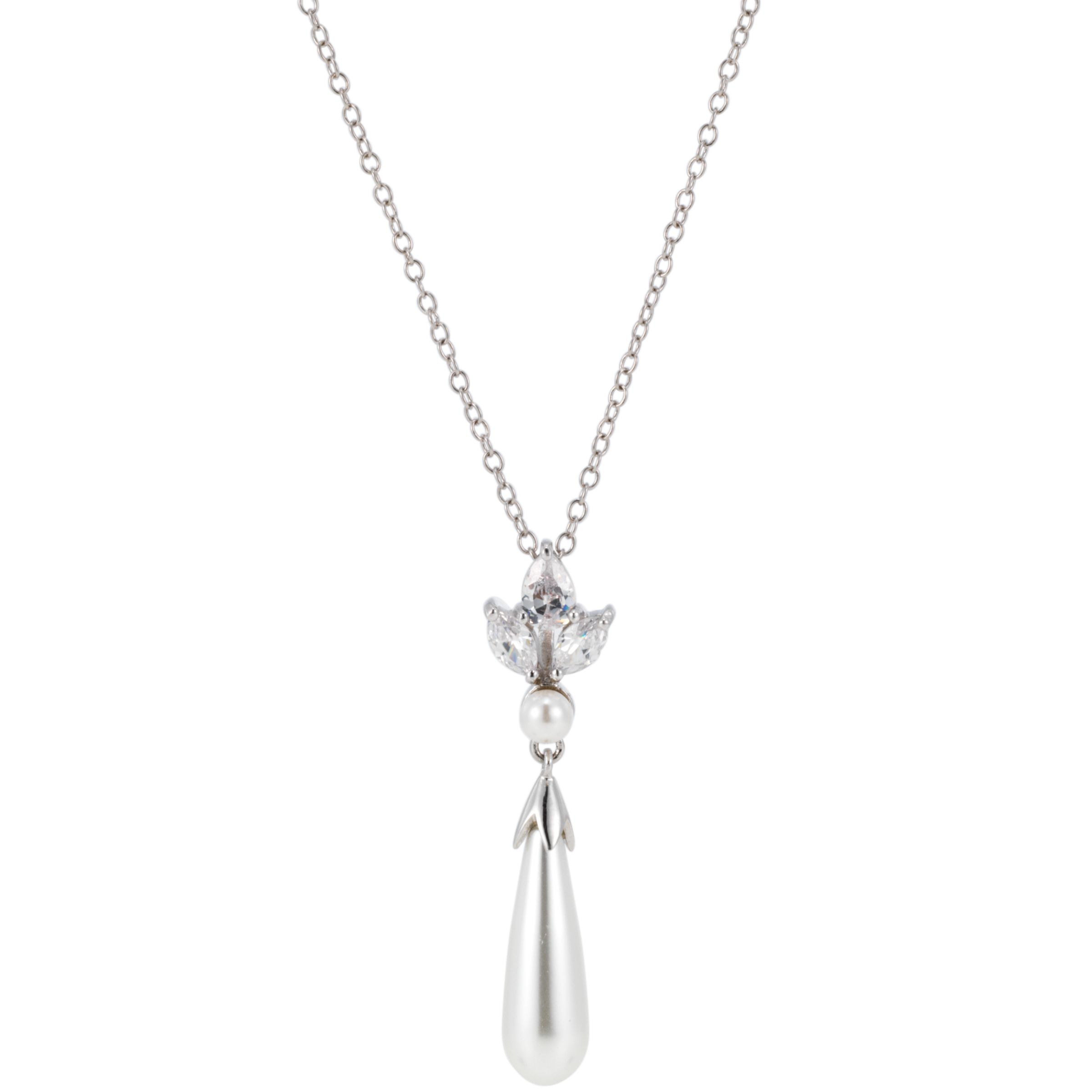 Finesse Crowned Pearl and Cubic Zirconia Drop Pendant Necklace