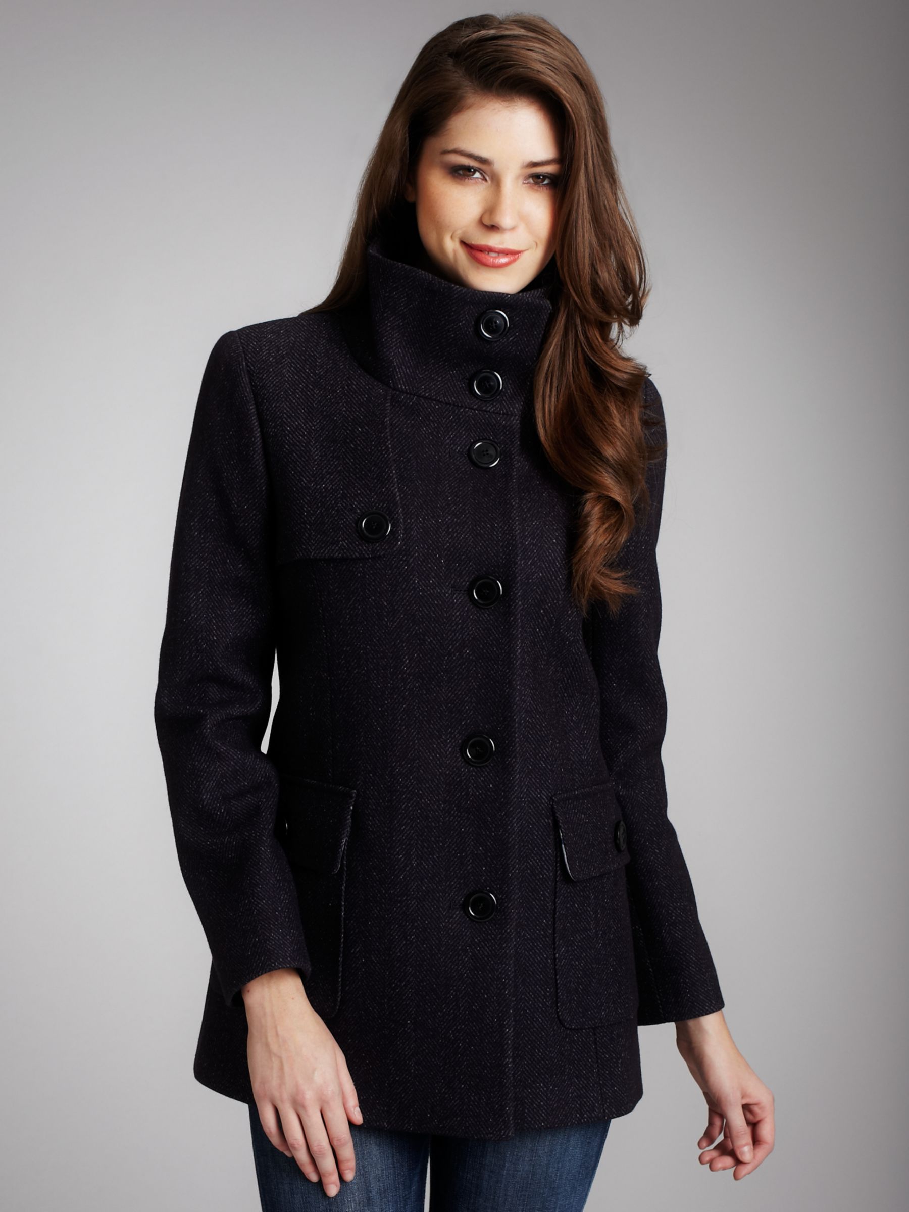 Paul Costelloe Reefer Herringbone Jacket, Navy blue at John Lewis