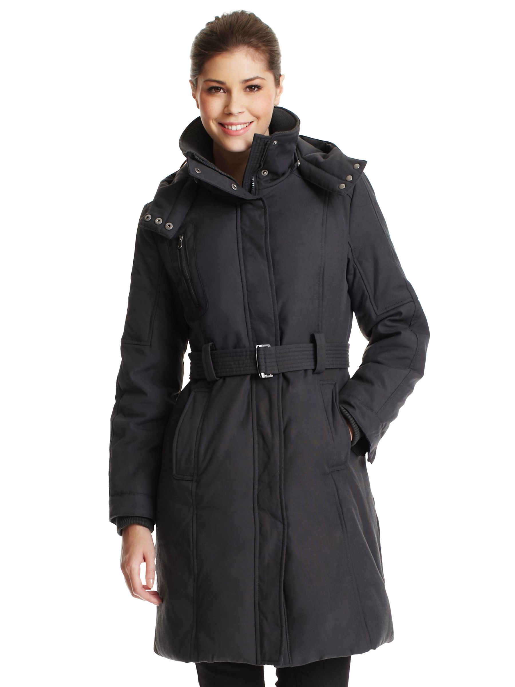 Paul Costelloe Hooded Puffa Jacket, Charcoal at John Lewis