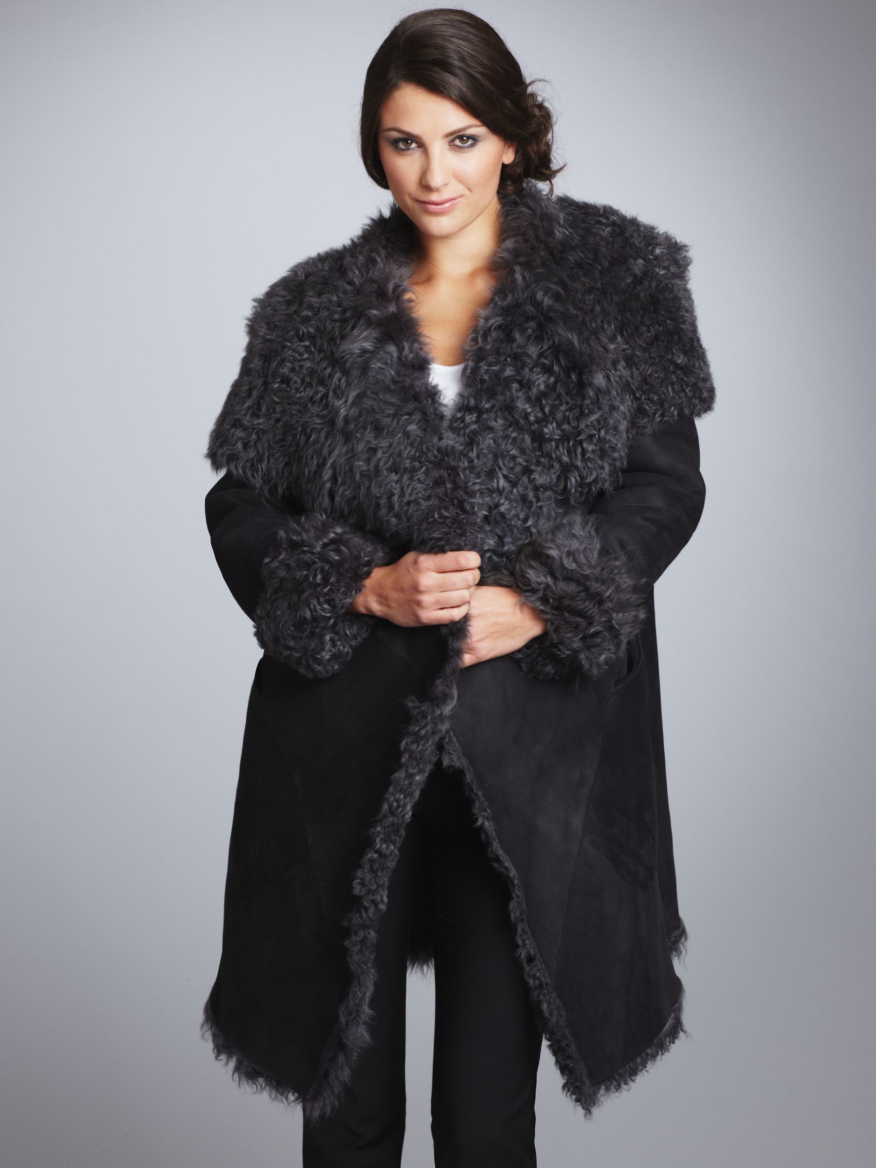 Paul Costelloe Shearling Coat, Black at John Lewis