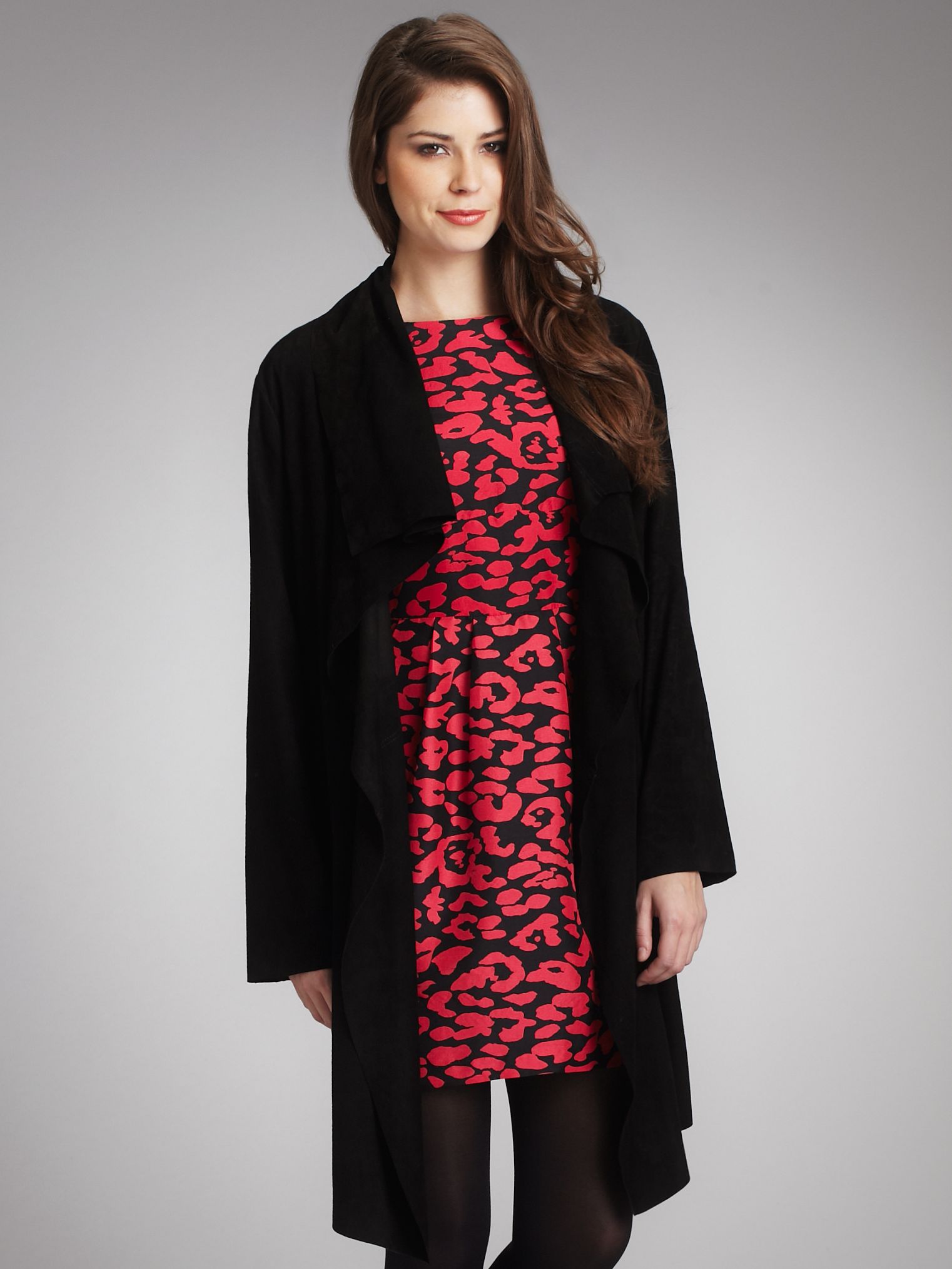 Paul Costelloe Drape Front Suede Jacket, Black at John Lewis