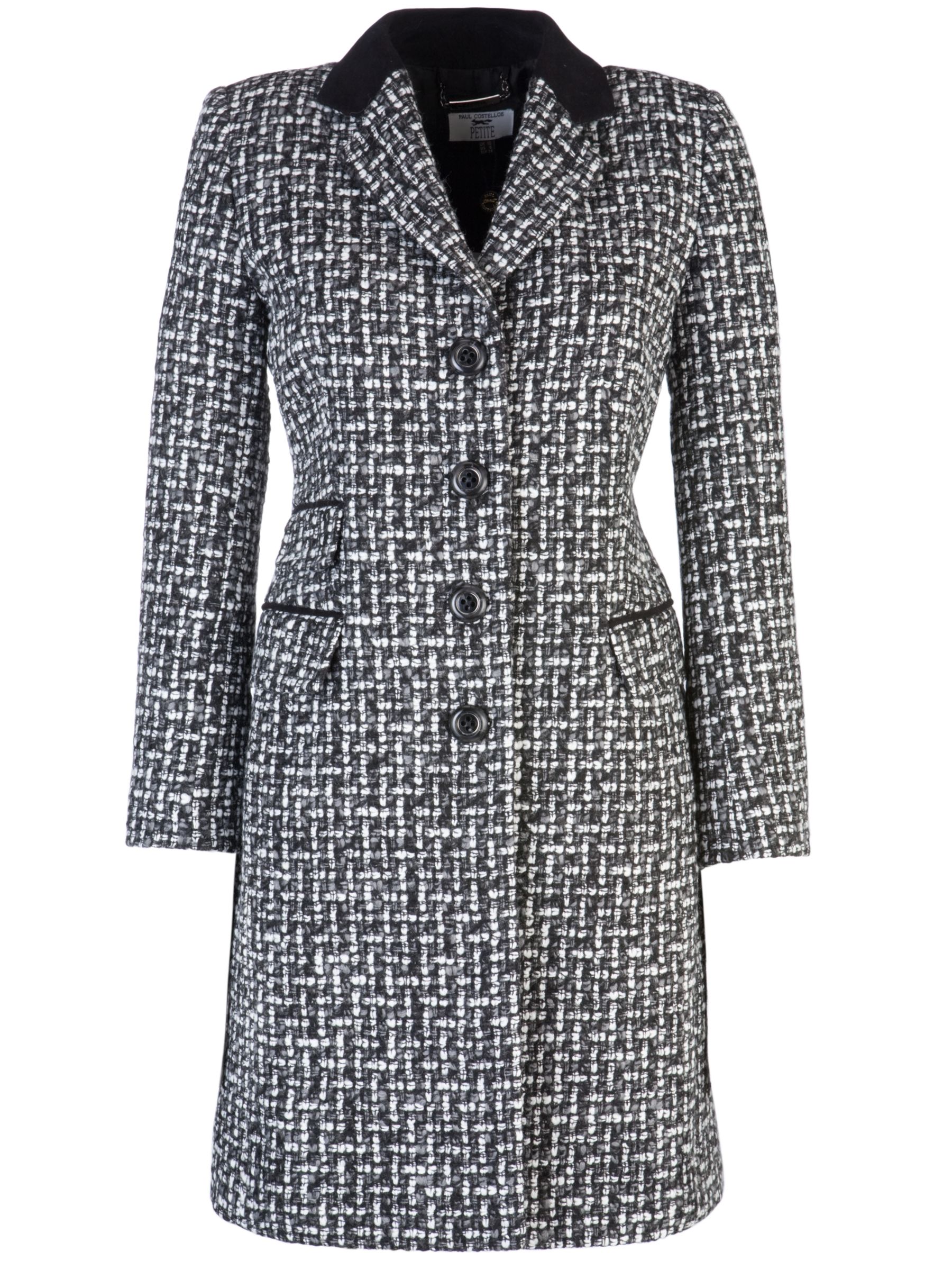 Paul Costelloe Petites Classic Tweed Car Coat, Black/White at John Lewis