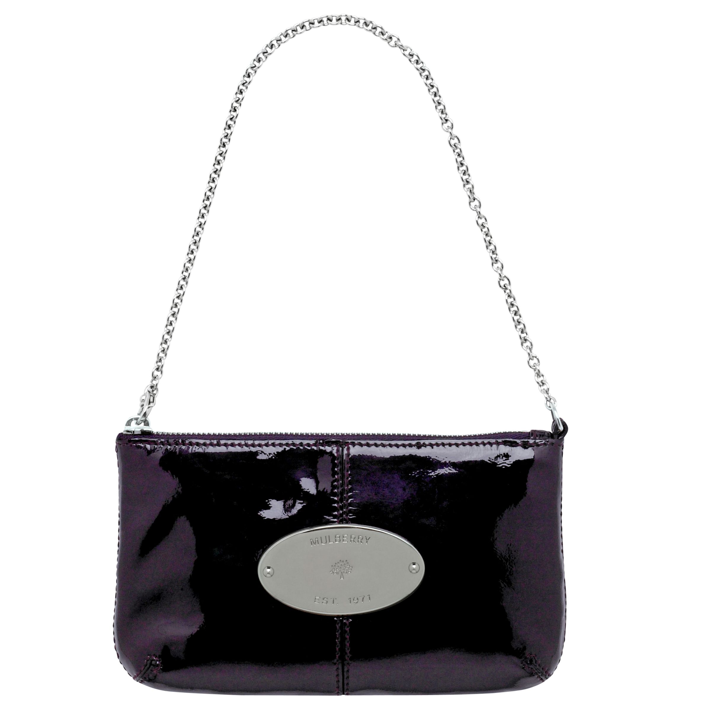 Mulberry Charlie Patent Leather Small Shoulder Handbag, Black at John Lewis