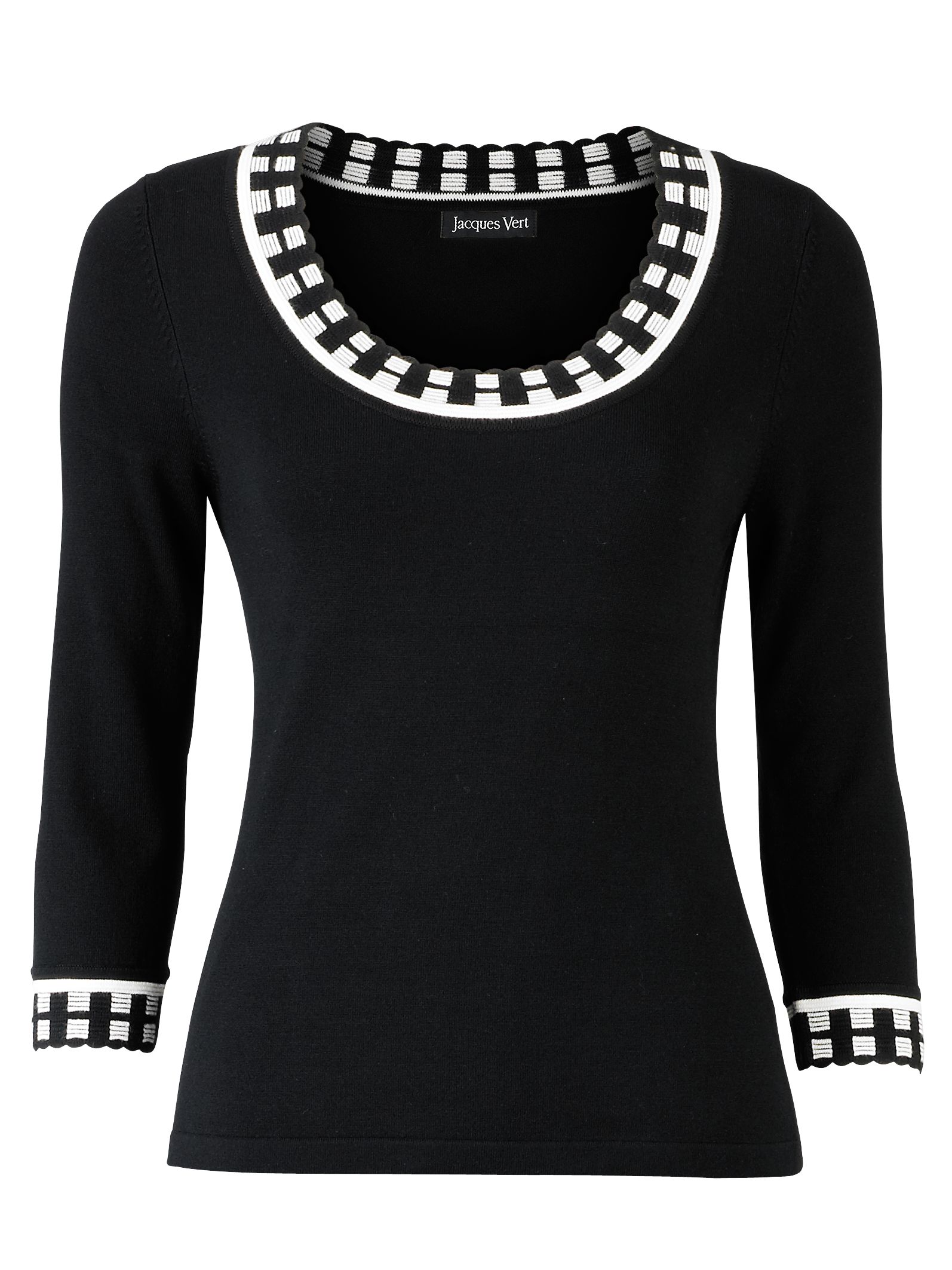 Precis Petite Monochrome Scallop Edge Jumper, Black/Multi, XS