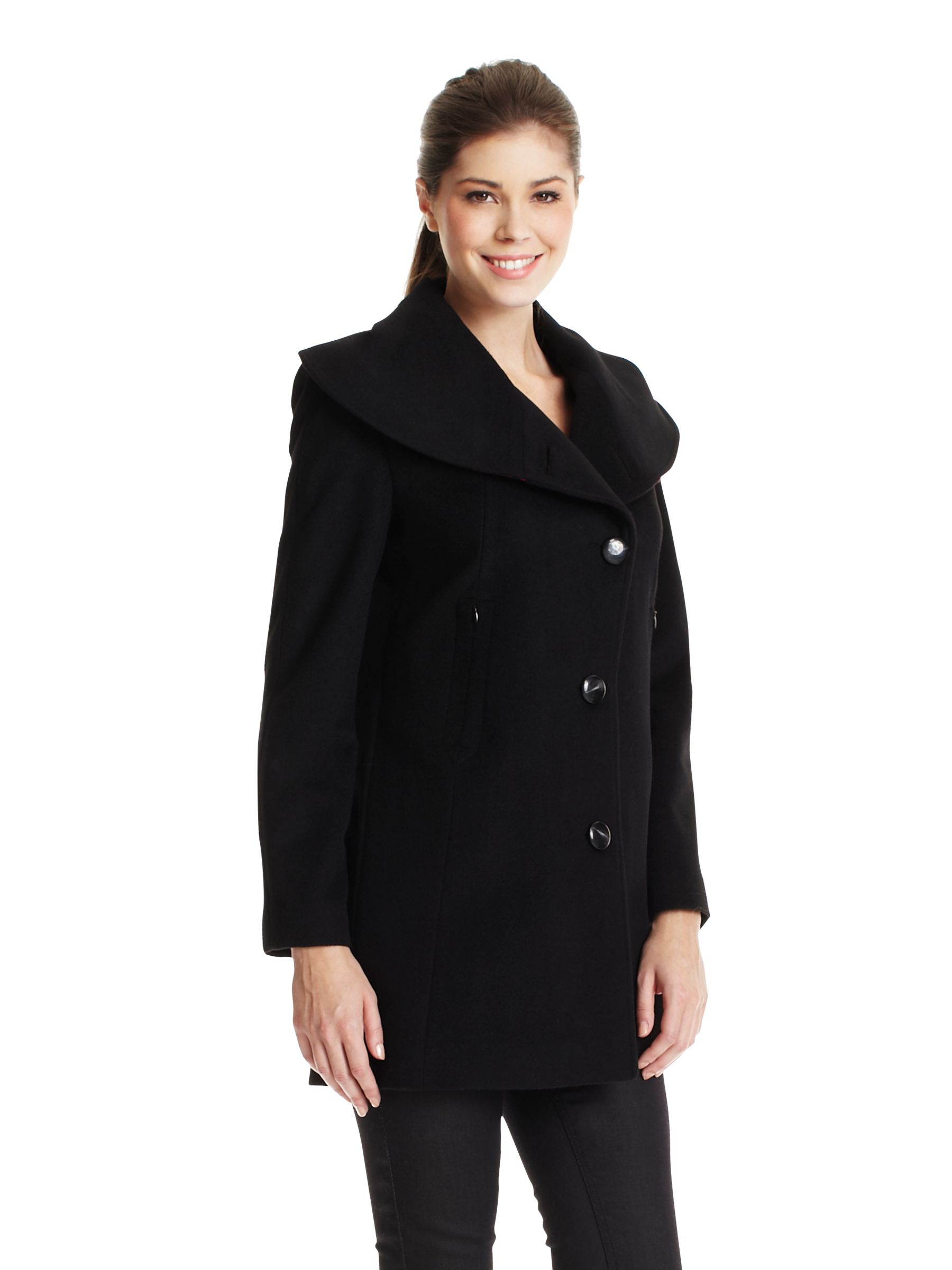 Paul Costelloe Tuck Collar Reefer Coat, Black at John Lewis