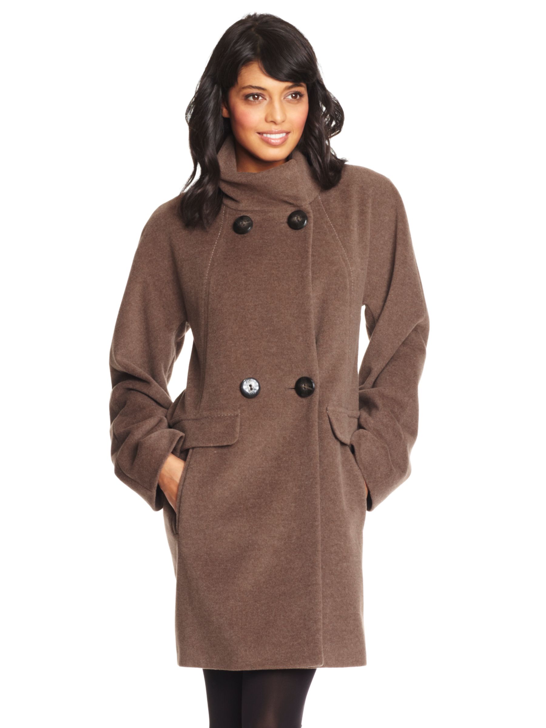 Betty Barclay Double Breasted Funnel Neck Wool Mix Coat, Hazlenut Melange, 18 at John Lewis
