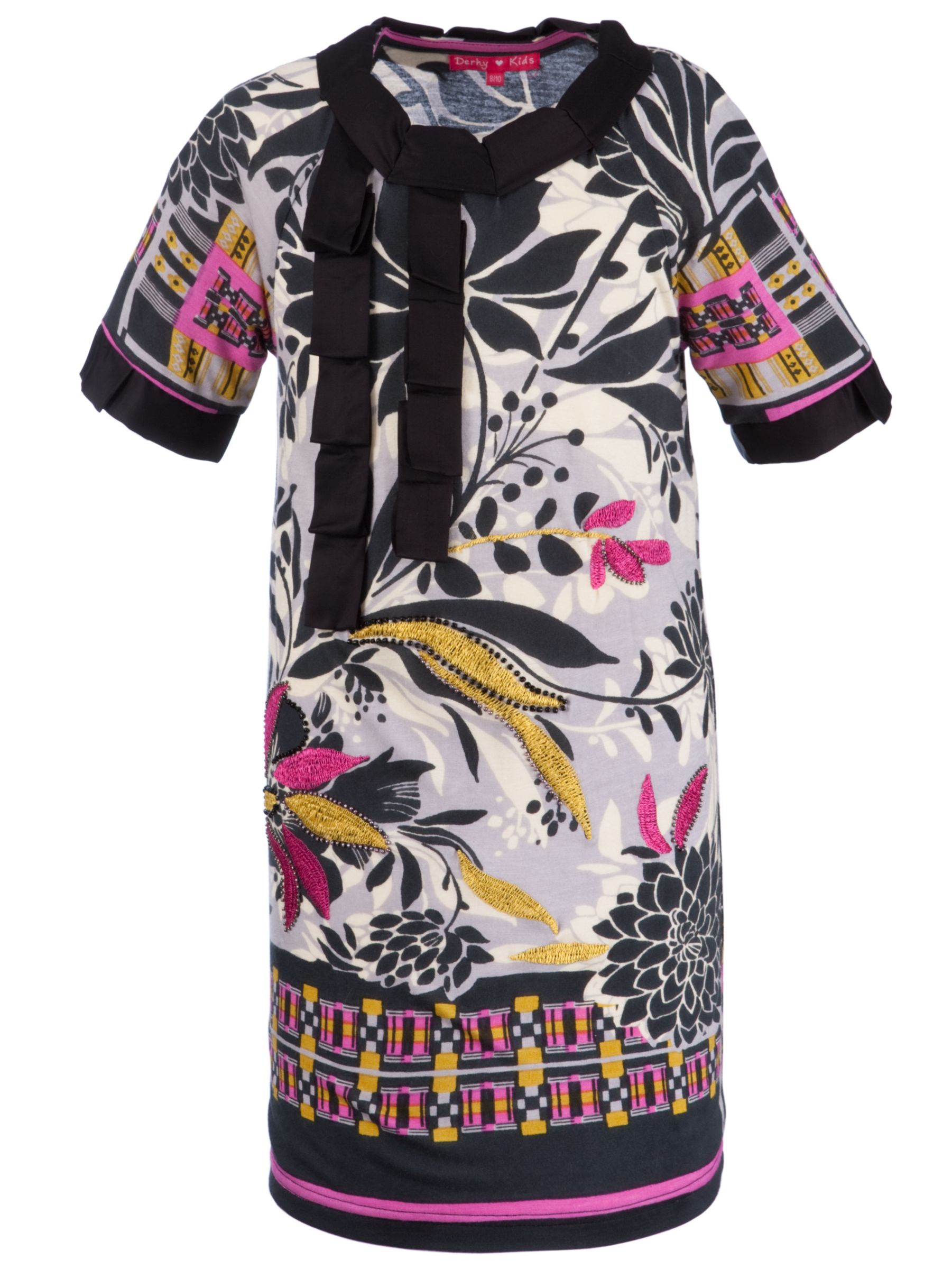 Derhy Flower Print Jersey Dress BlackWhitePink