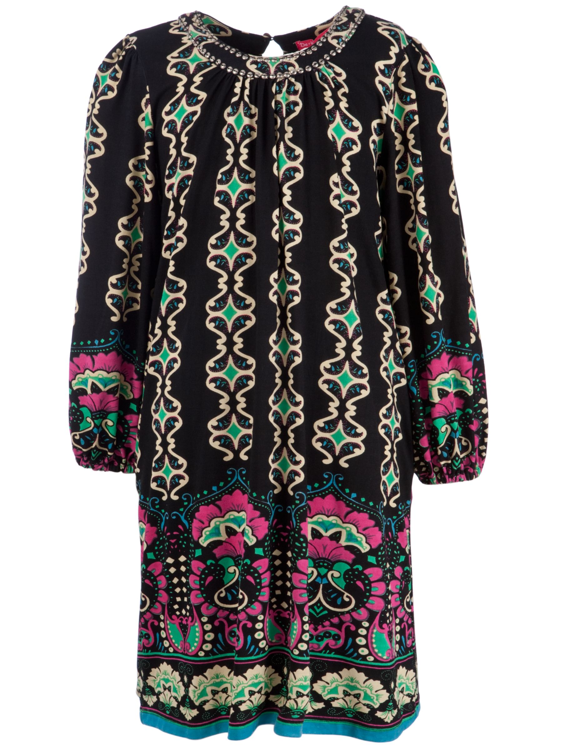 Derhy Border Paisley Print Smock Dress Black