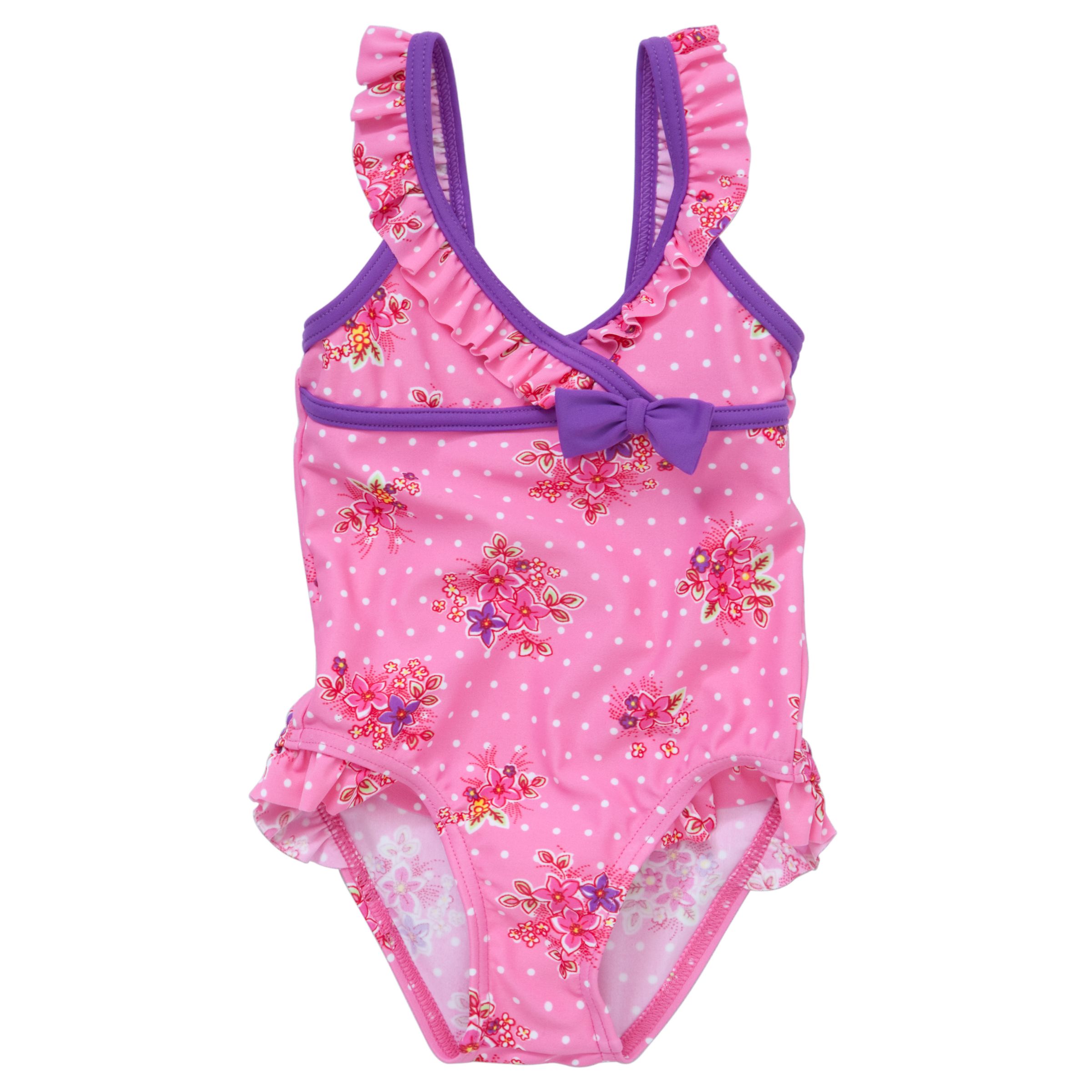 John Lewis Girl Vintage Print Swimsuit, Pink