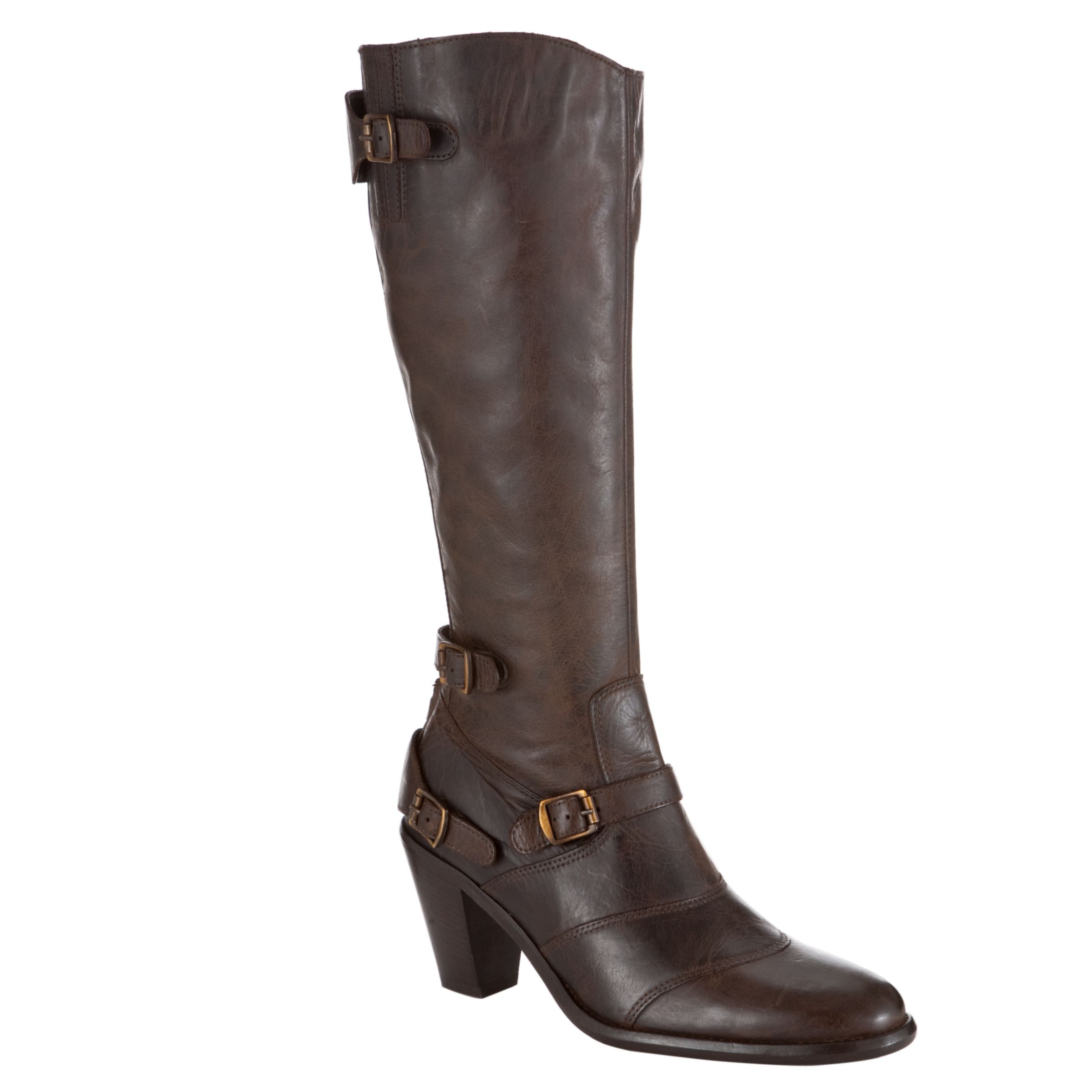 Belstaff Trailmaster Heeled Buckle Detail Knee Boots, Black/brown at John Lewis