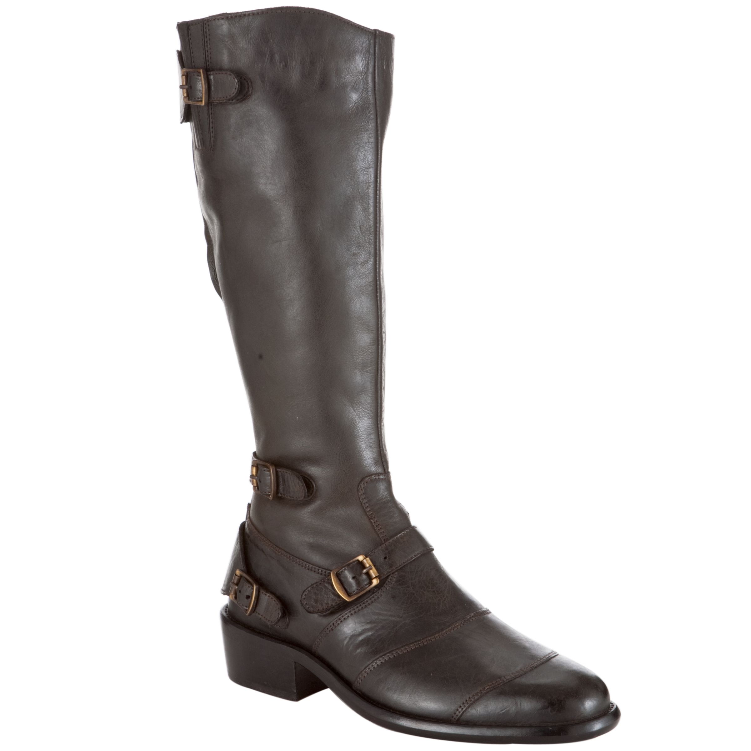 Belstaff Trailmaster Flat Buckle Detail Knee Boots, Black at John Lewis