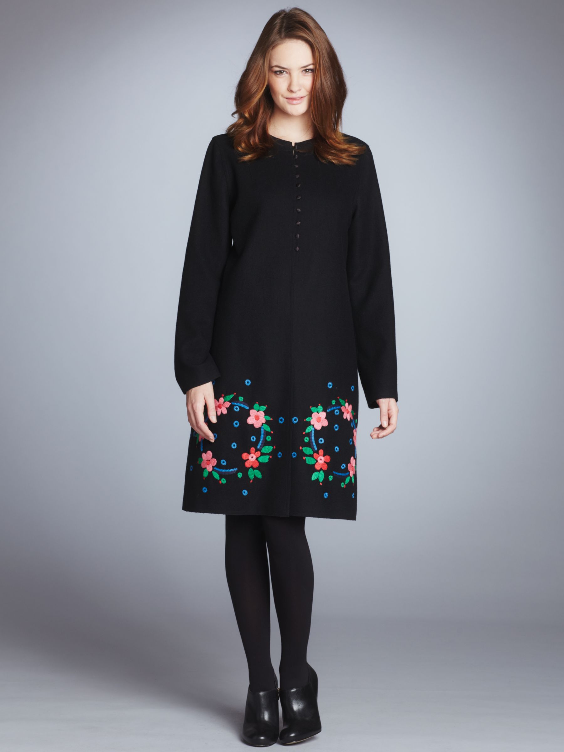 Celia Birtwell for John Lewis Embroidered Dress Coat, Black at John Lewis