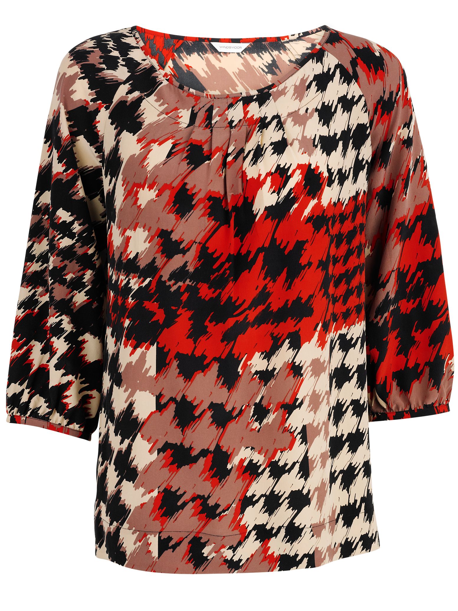 Dogtooth Smudge Blouse, Red/Black