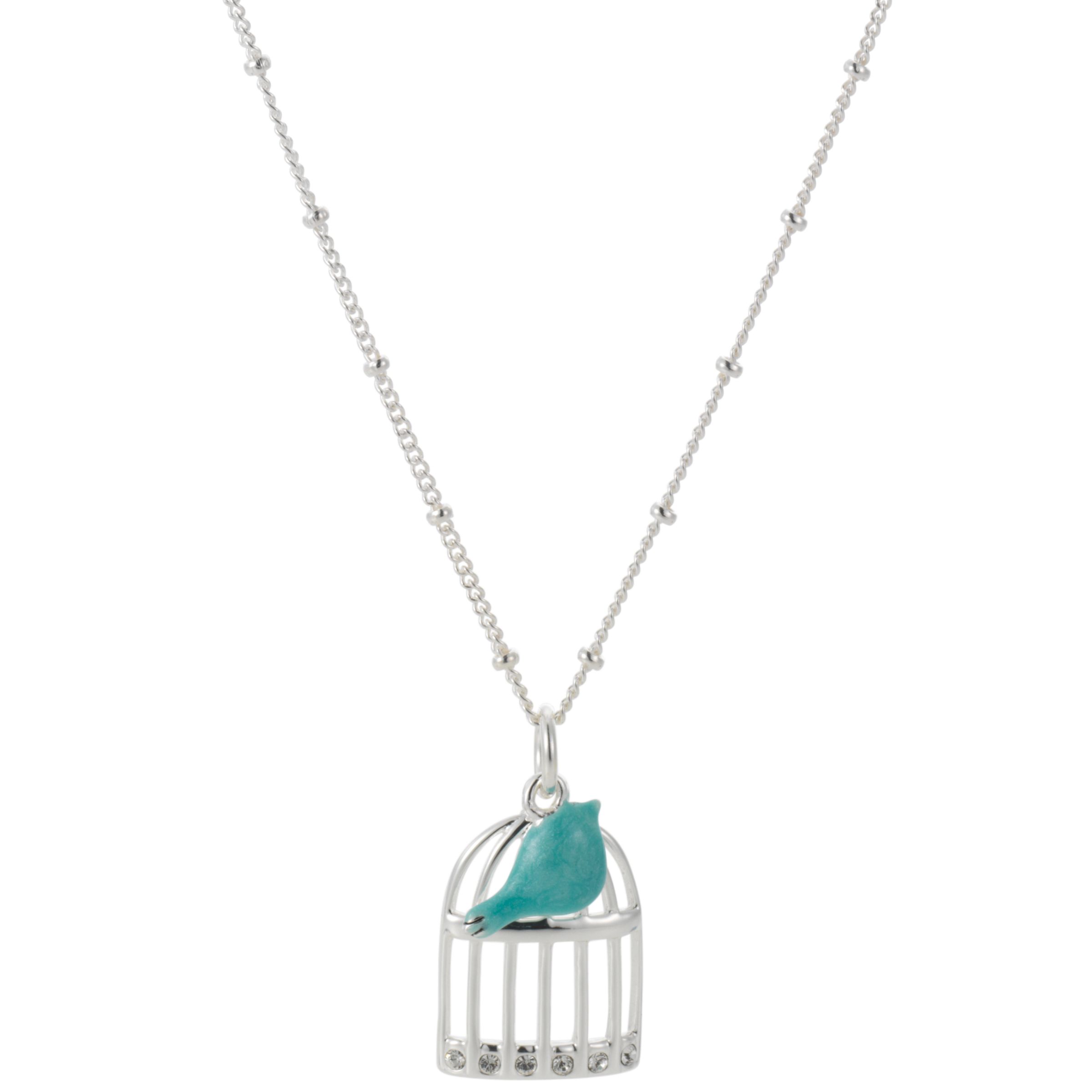 Martick Enamel Silver Birdcage Pendant Necklace