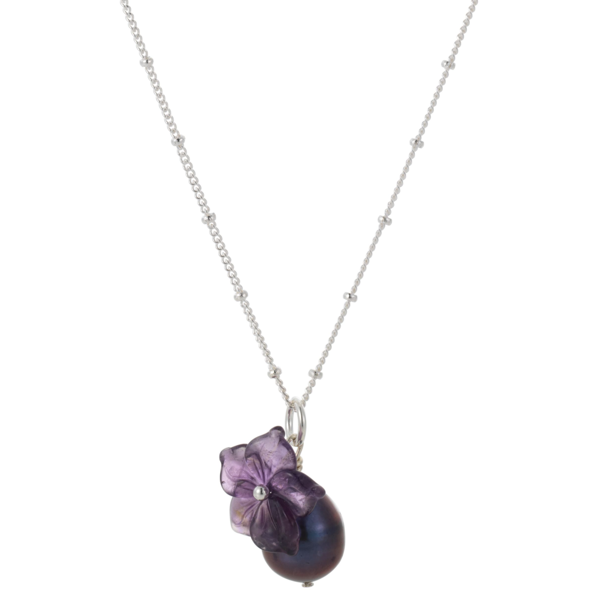 Martick Flower and Purple Pearl Pendant Necklace