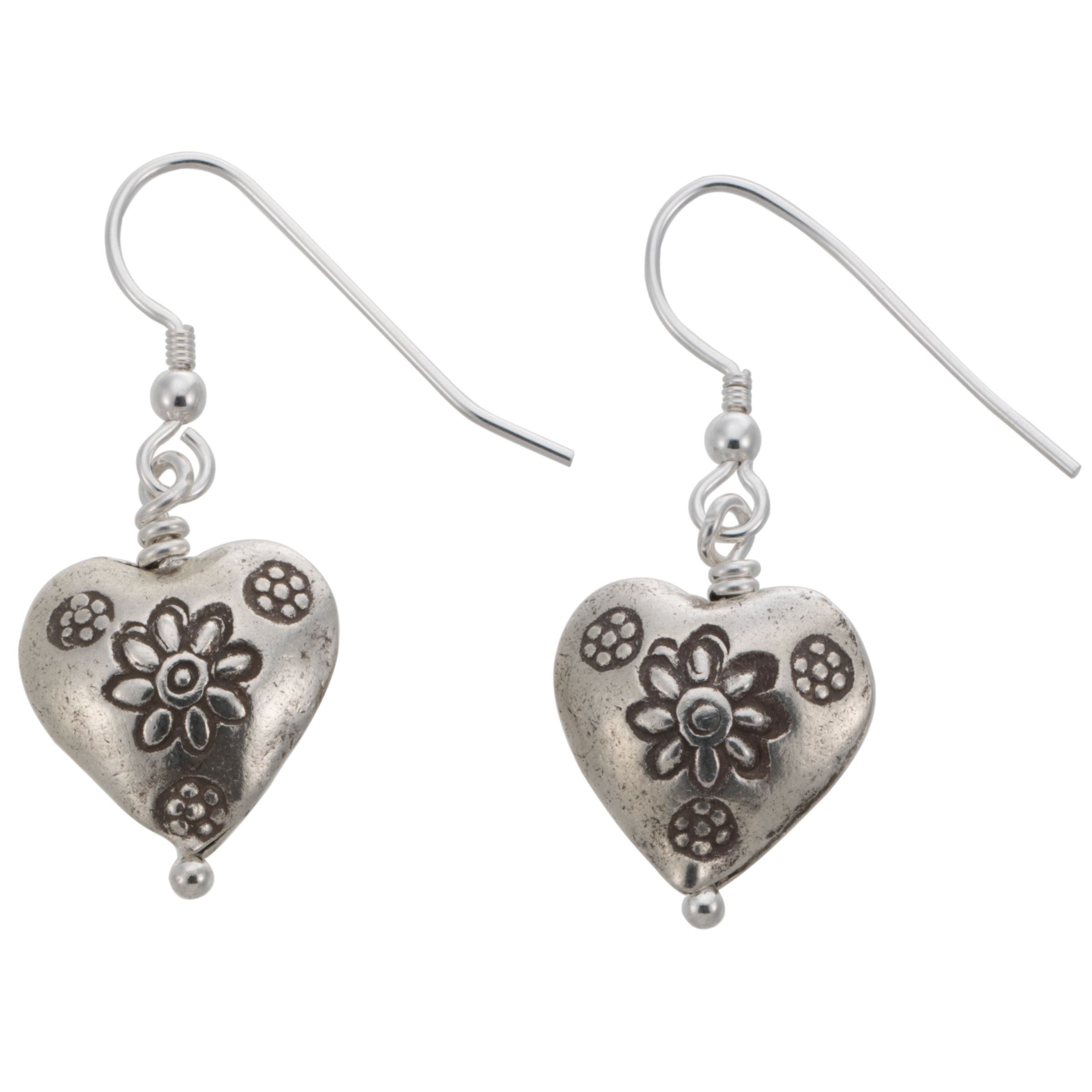 Martick Silver Daisy Heart Shaped Drop Earrings
