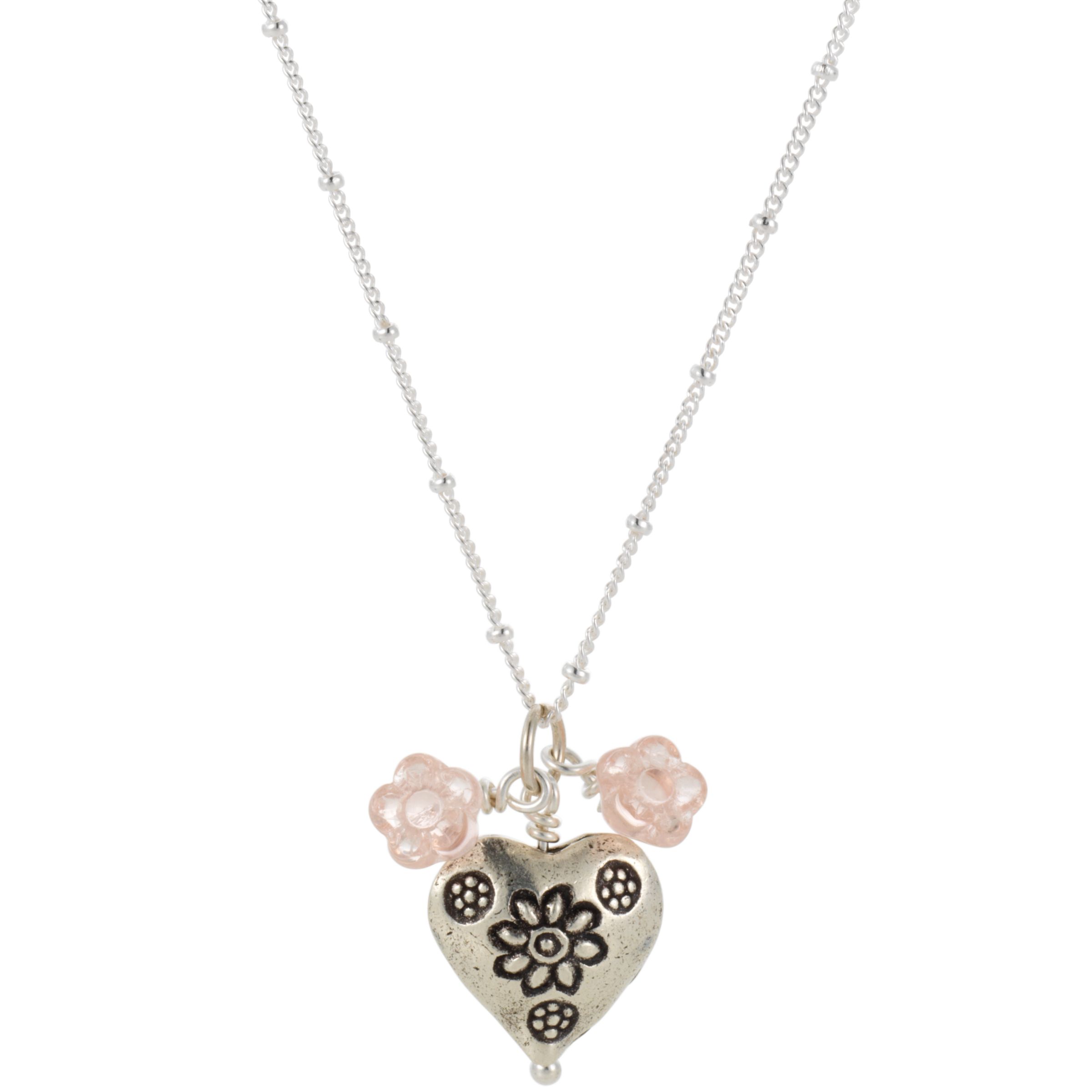 Martick Silver Daisy Heart Blossom Pendant Necklace